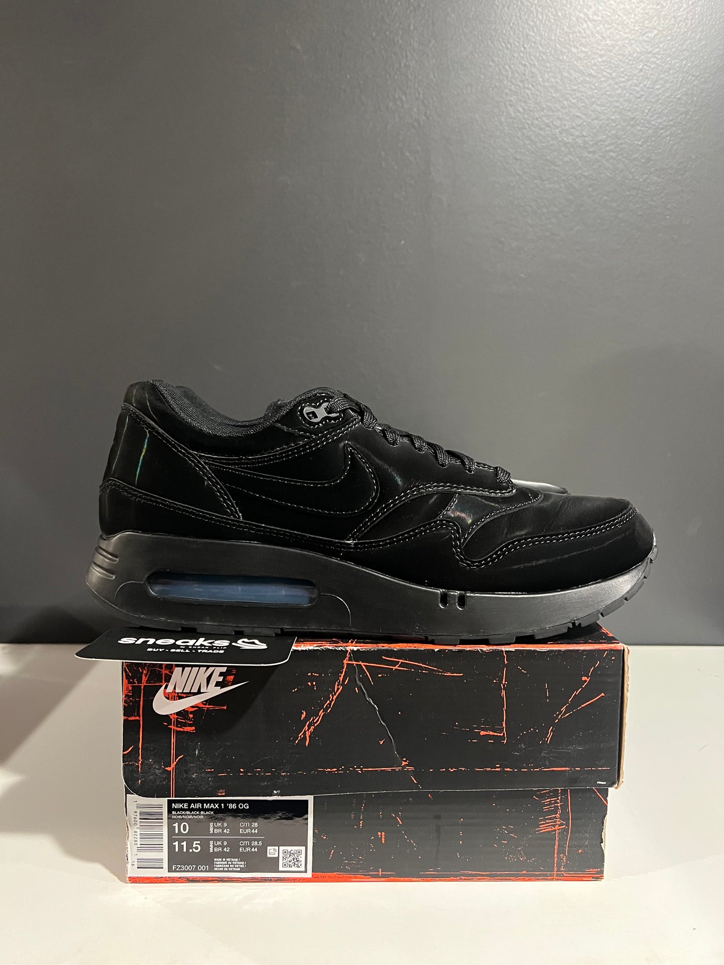 USED Nike Air Max 1 ’86 OG Black Cat FZ3007-001 SIZE 10M OG ALL JY25-243