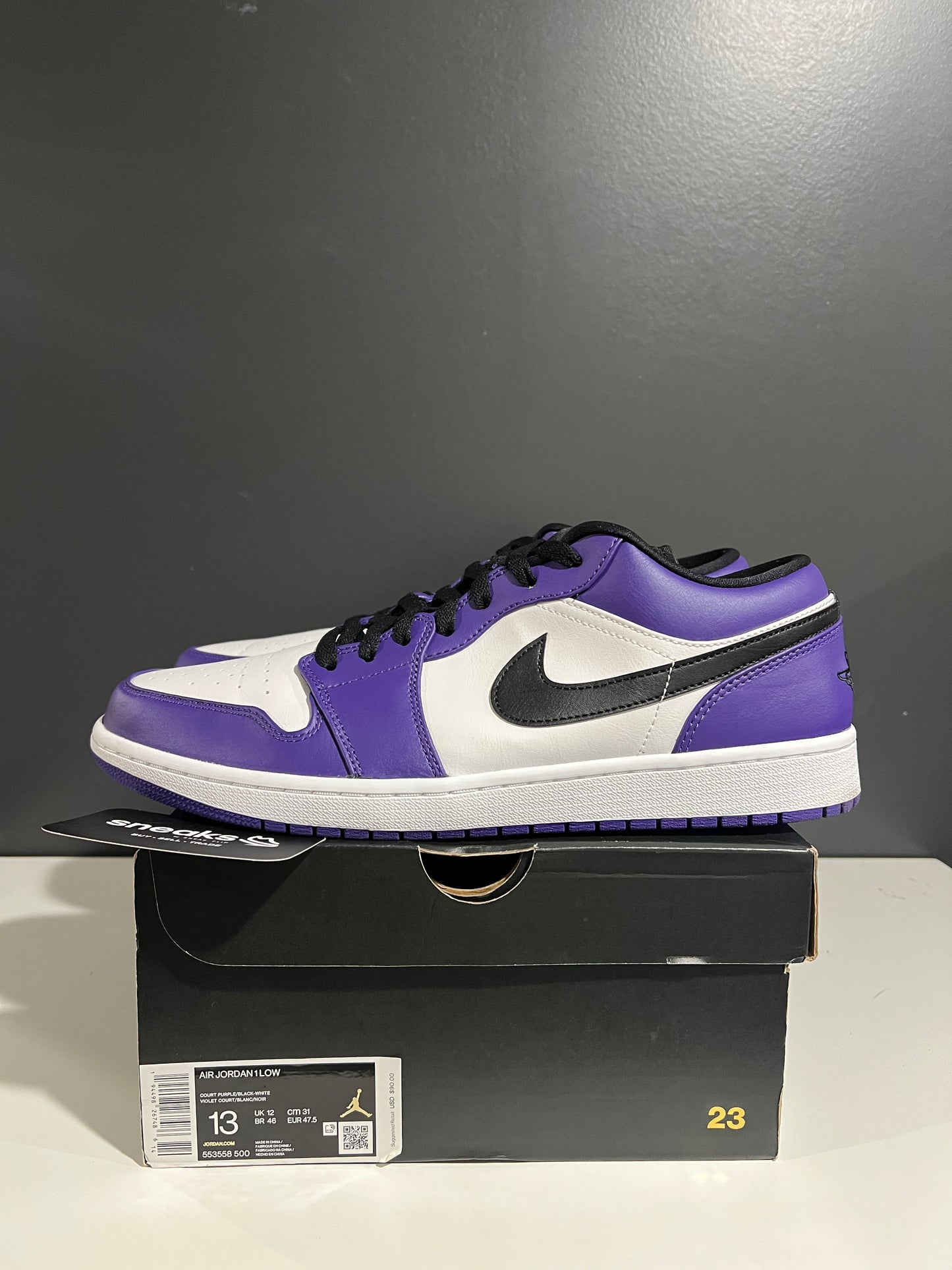 USED Air Jordan 1 Low Court Purple White Black 553558-500 SIZE 13M OG ALL JN25-320