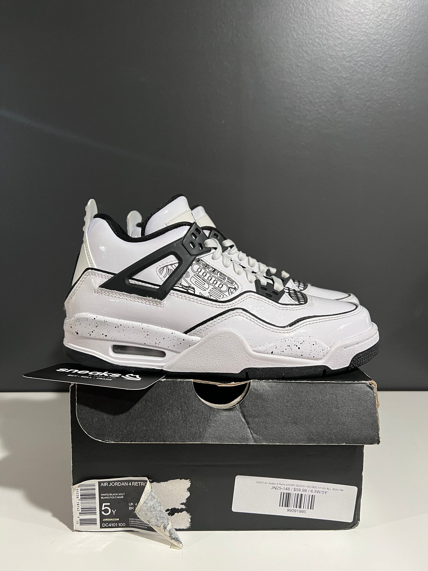 USED Air Jordan 4 Retro GS DIY DC4101-100 SIZE 5Y OG ALL JN25-148