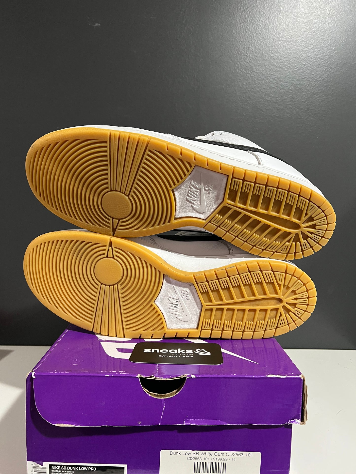 USED Dunk Low SB White Gum CD2563-101 SIZE 14M OG ALL