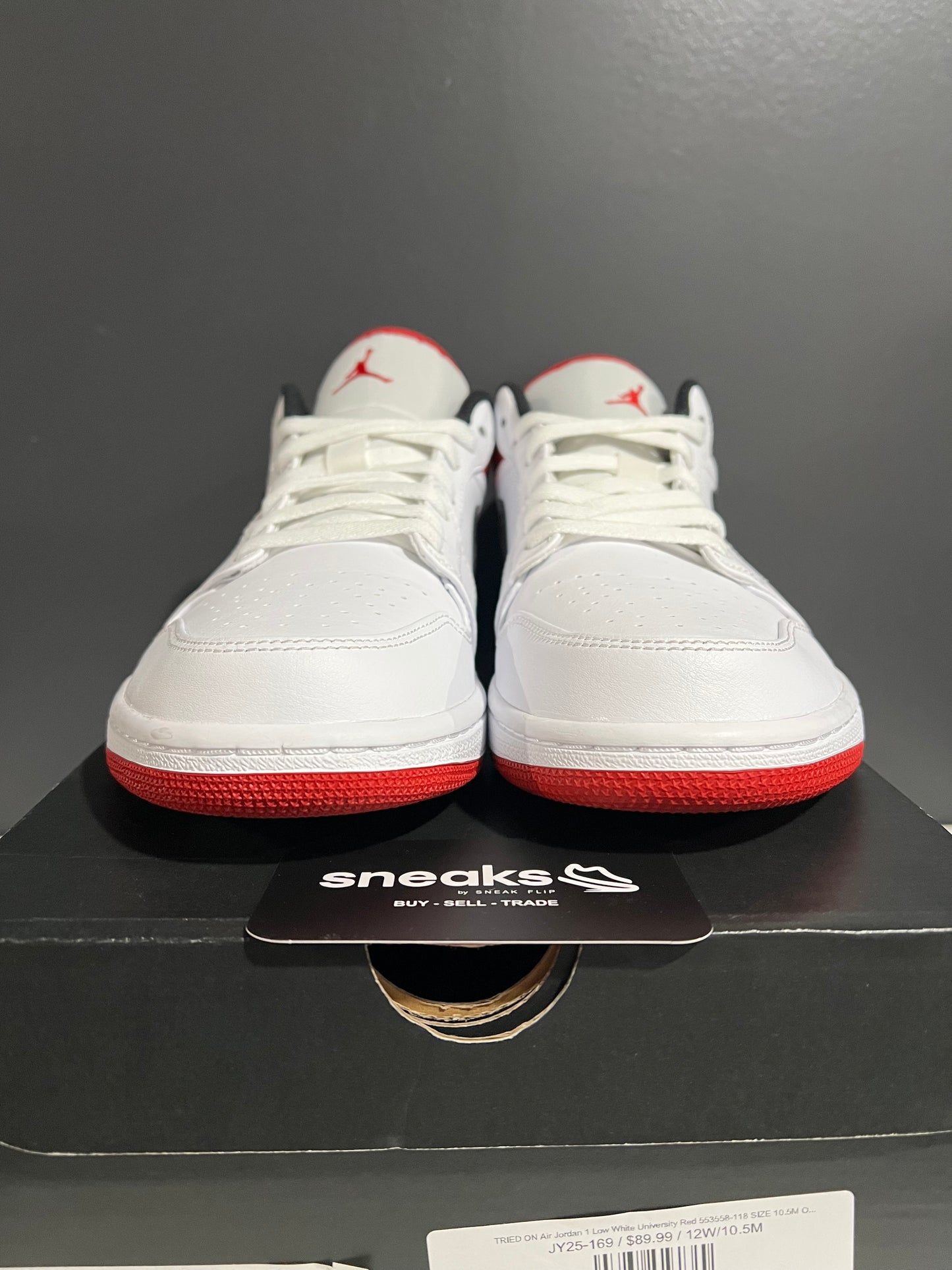 TRIED ON Air Jordan 1 Low White University Red 553558-118 SIZE 10.5M OG ALL JY25-169