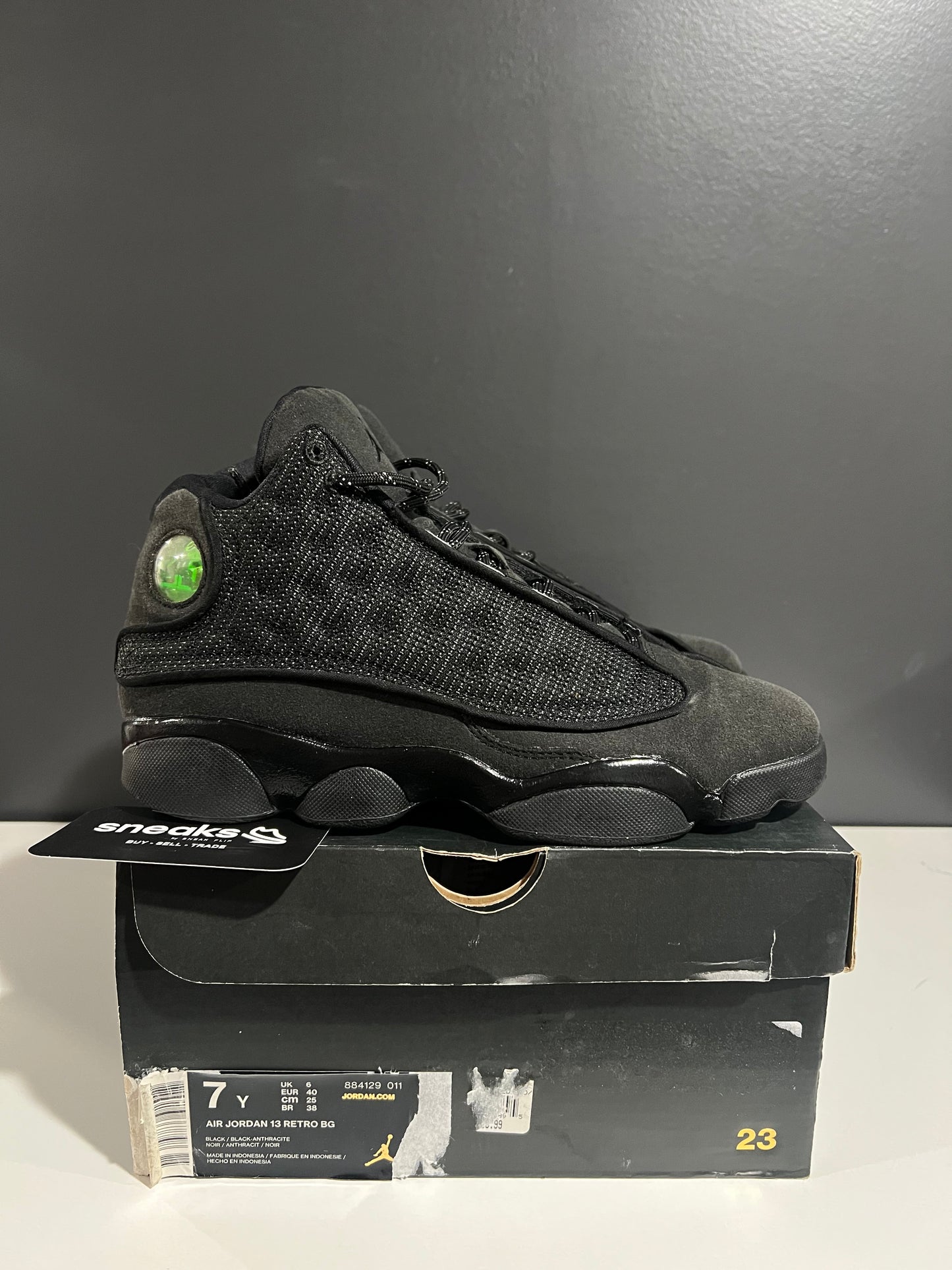 USED Air Jordan 13 Retro BG Black Cat 884129-011 SIZE 7Y OG ALL JN25-128