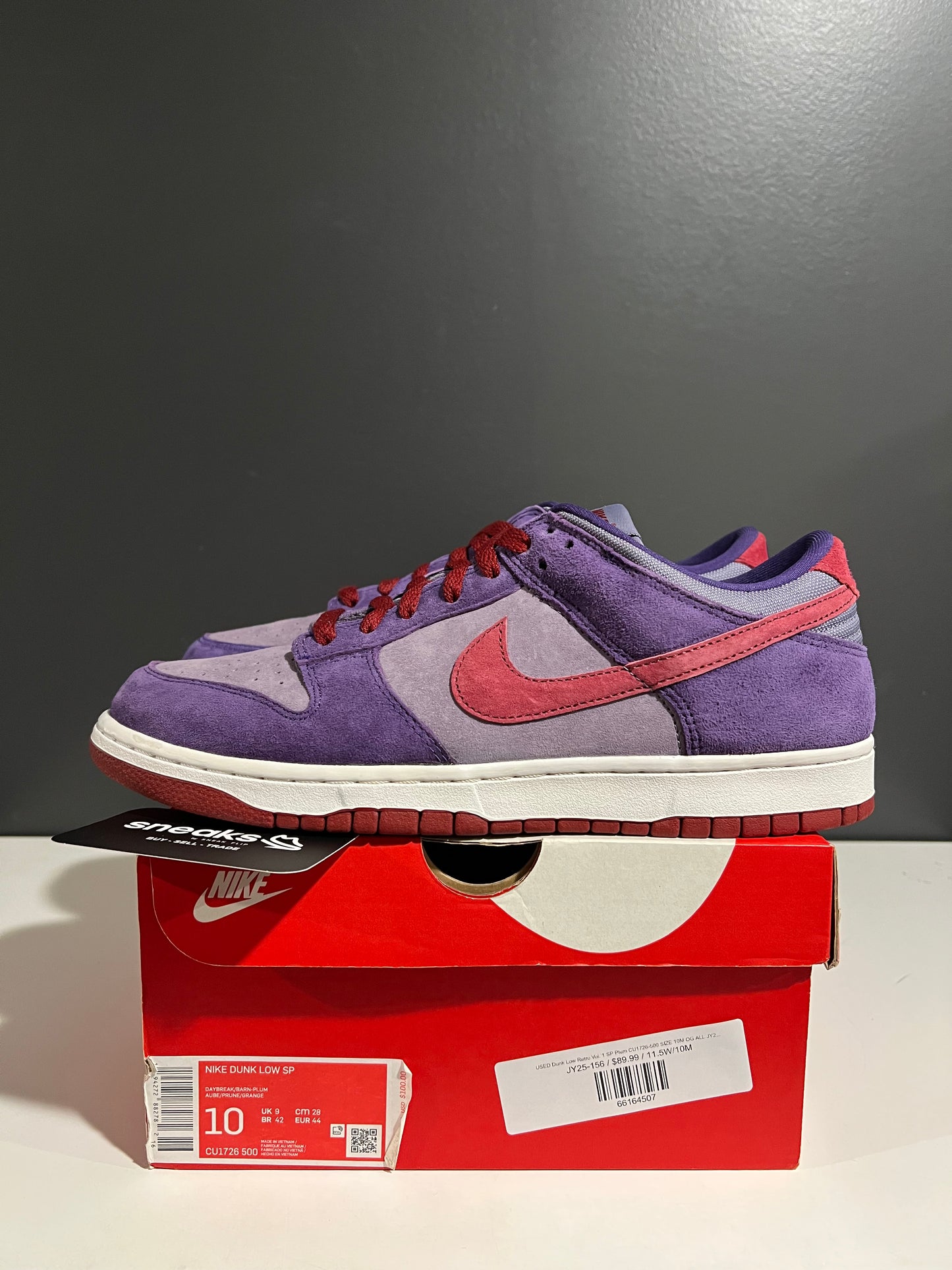 USED Dunk Low Retro Vol. 1 SP Plum CU1726-500 SIZE 10M OG ALL JY25-156