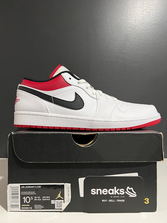 TRIED ON Air Jordan 1 Low White University Red 553558-118 SIZE 10.5M OG ALL JY25-169