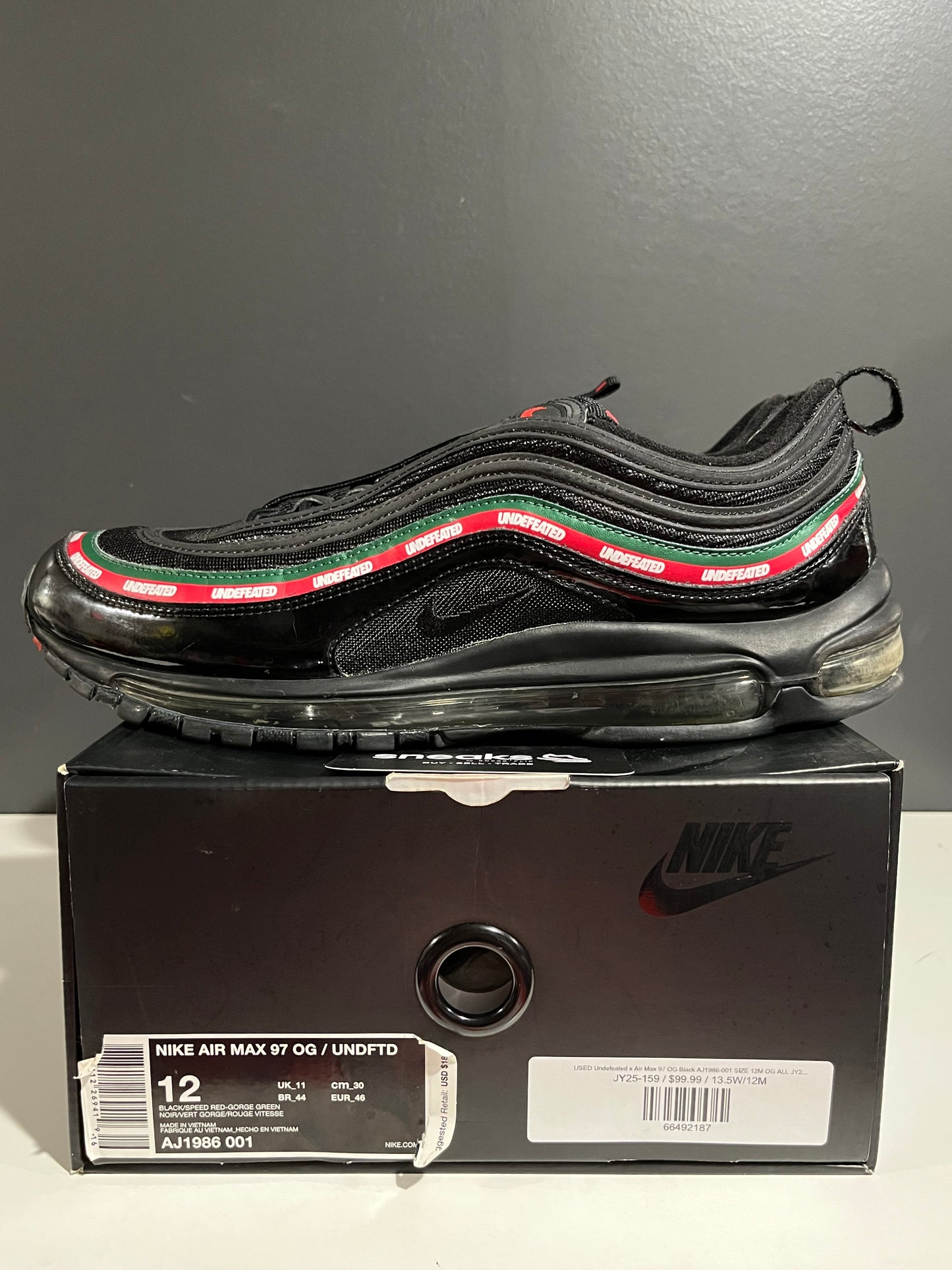 USED Undefeated x Air Max 97 OG Black AJ1986-001 SIZE 12M OG ALL JY25-159