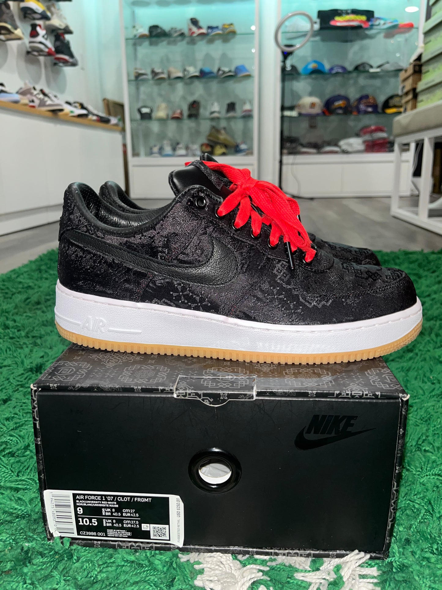 Fragment Design x CLOT x Air Force 1 Black Silk CZ3986-001 SIZE 9M USED