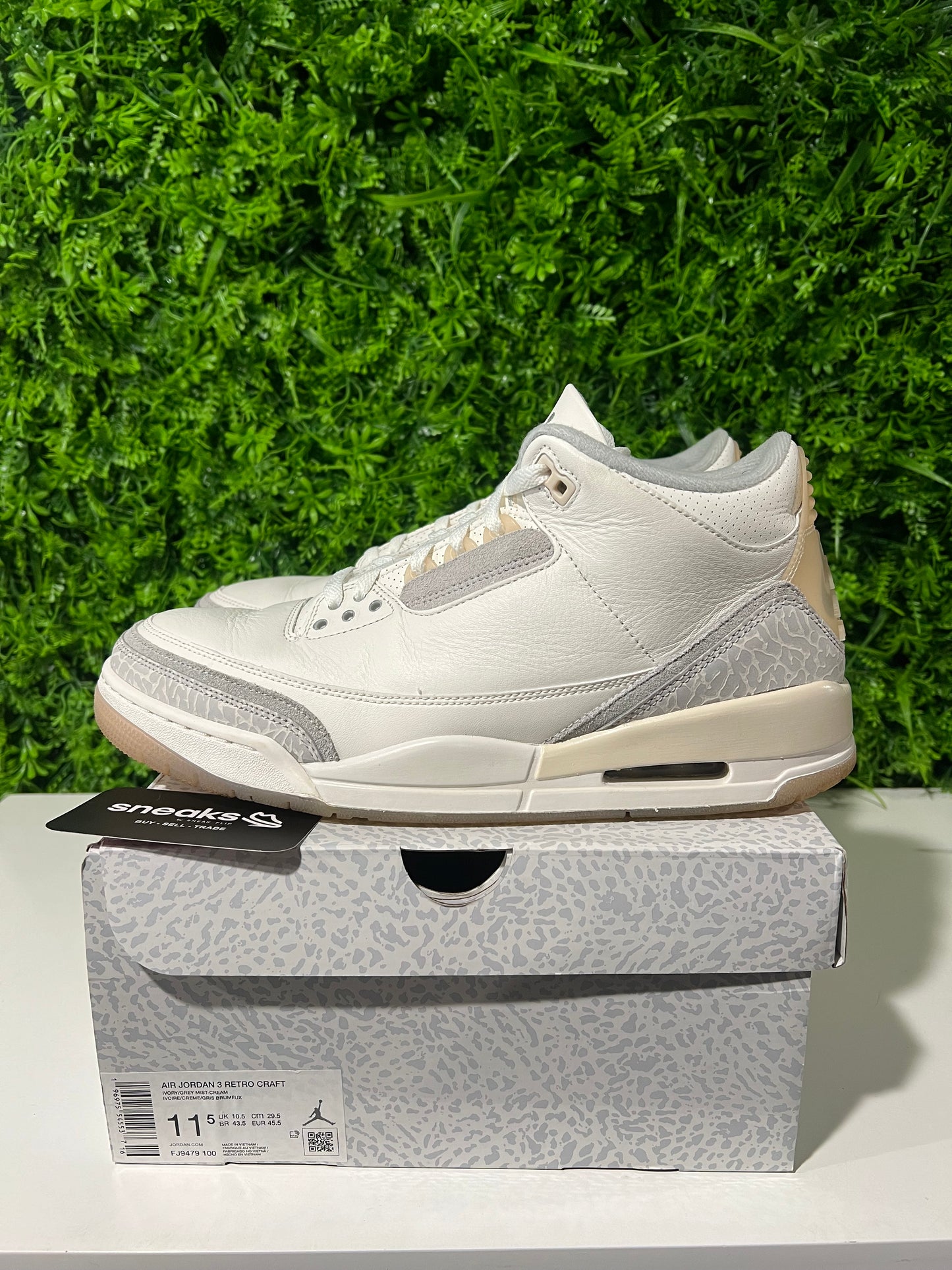 USED Air Jordan 3 Retro SE Craft Ivory FJ9479-100 SIZE 11.5M OG ALL