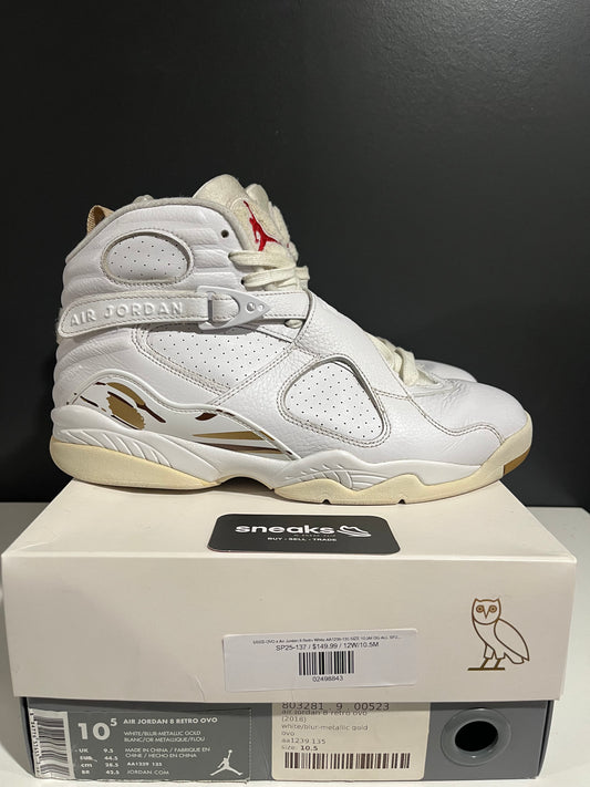 USED OVO x Air Jordan 8 Retro White AA1239-135 SIZE 10.5M OG ALL SP25-137