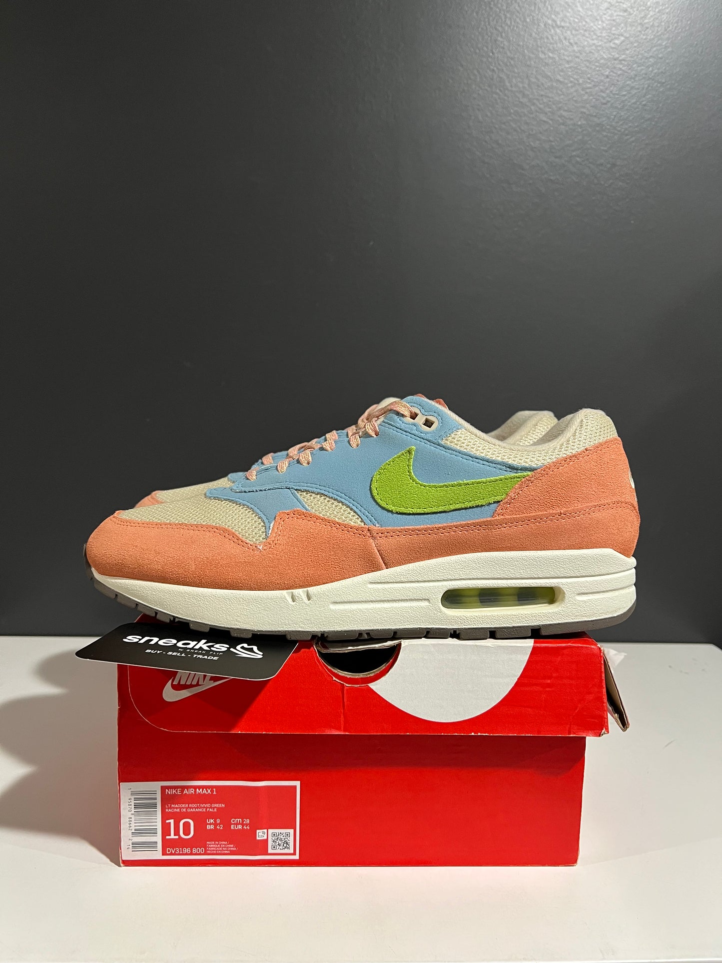 USED Nike Air Max 1 Light Madder Root Worn Blue DV3196-800 SIZE 10M OG ALL JY25-244