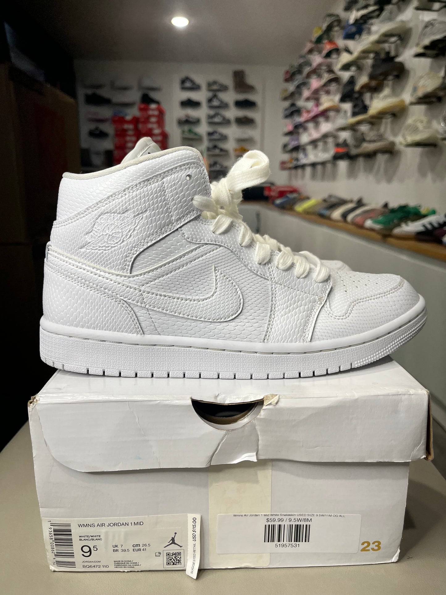 Wmns Air Jordan 1 Mid White Snakeskin USED SIZE 9.5W/11M OG ALL