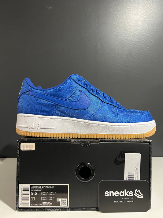 USED CLOT x Air Force 1 PRM Royal Silk CJ5290-400 SIZE 9.5M OG ALL JY25-151