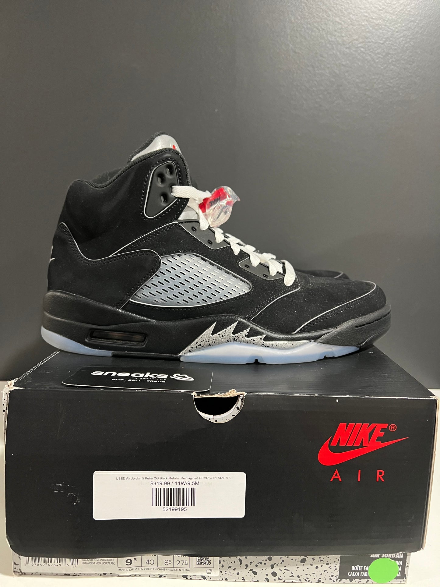USED Air Jordan 5 Retro OG Black Metallic Reimagined HF3975-001 SIZE 9.5M OG ALL JN25-122