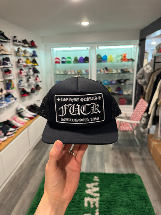 Chrome Hearts FUCK Hollywood Trucker Hat Black/Black