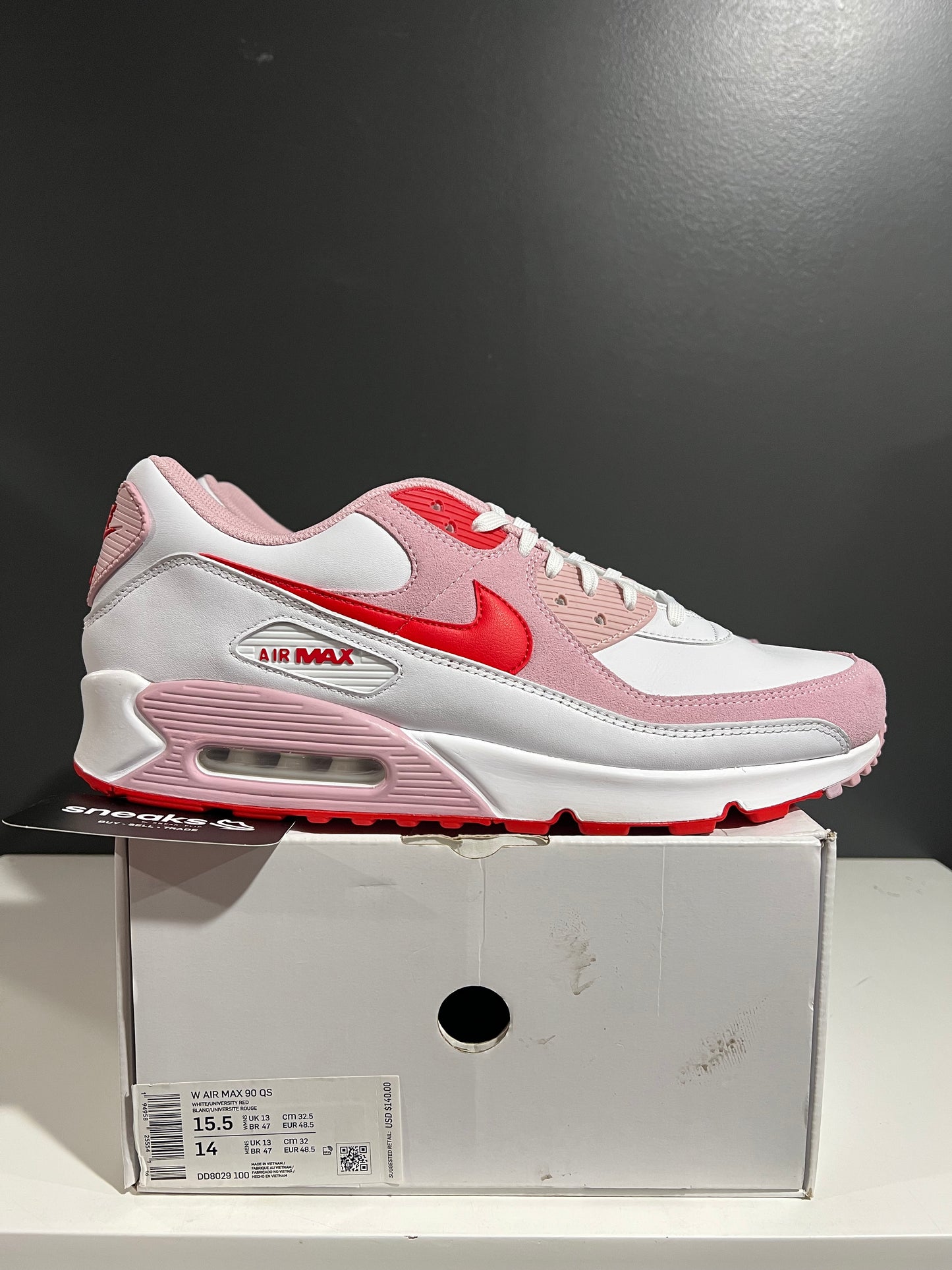 USED Wmns Air Max 90 Love Letter DD8029-100 SIZE 14M OG ALL