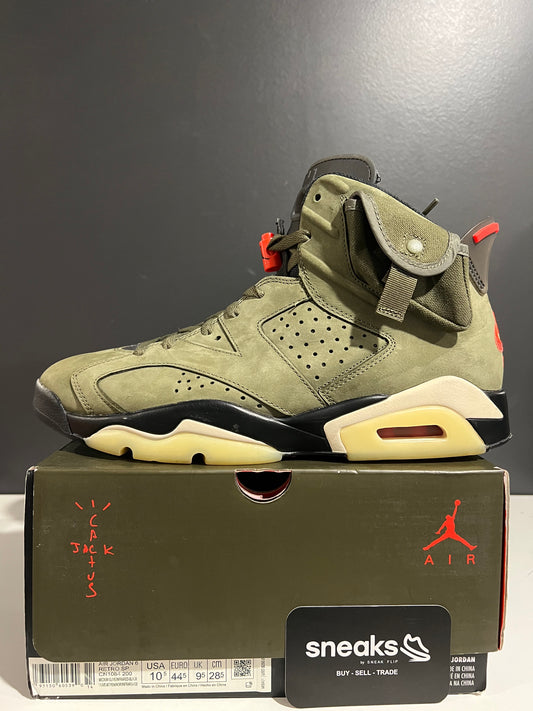 USED Travis Scott x Air Jordan 6 Retro Olive CN1084-200 SIZE 10.5M OG ALL AG25-198