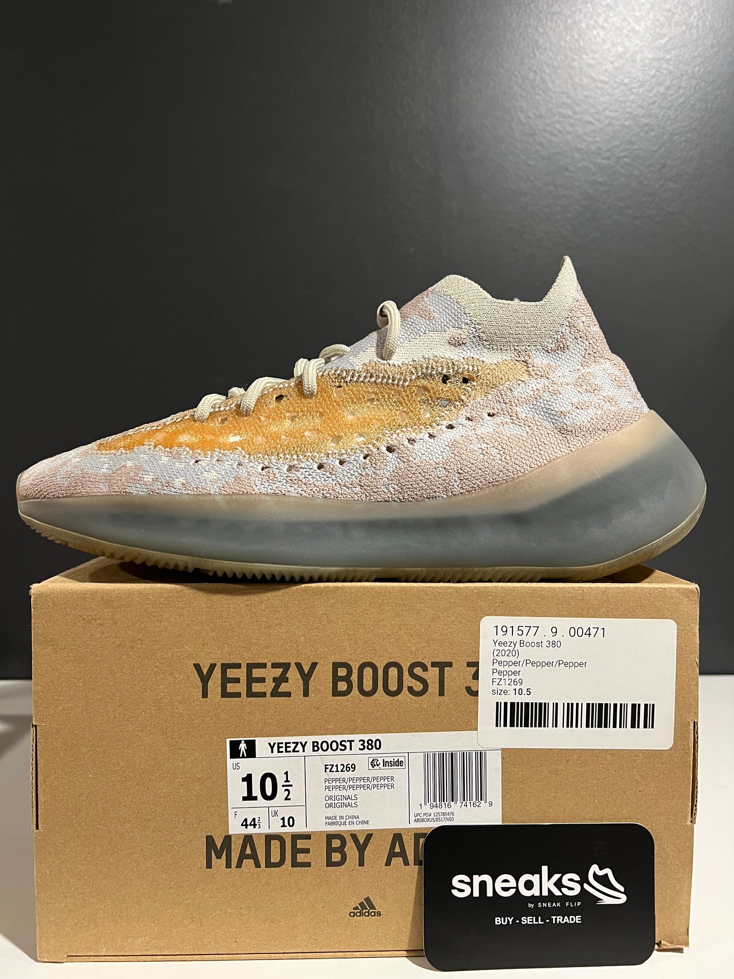 USED Yeezy Boost 380 Pepper Non-Reflective FZ1269 SIZE 10.5M OG ALL AG25-271