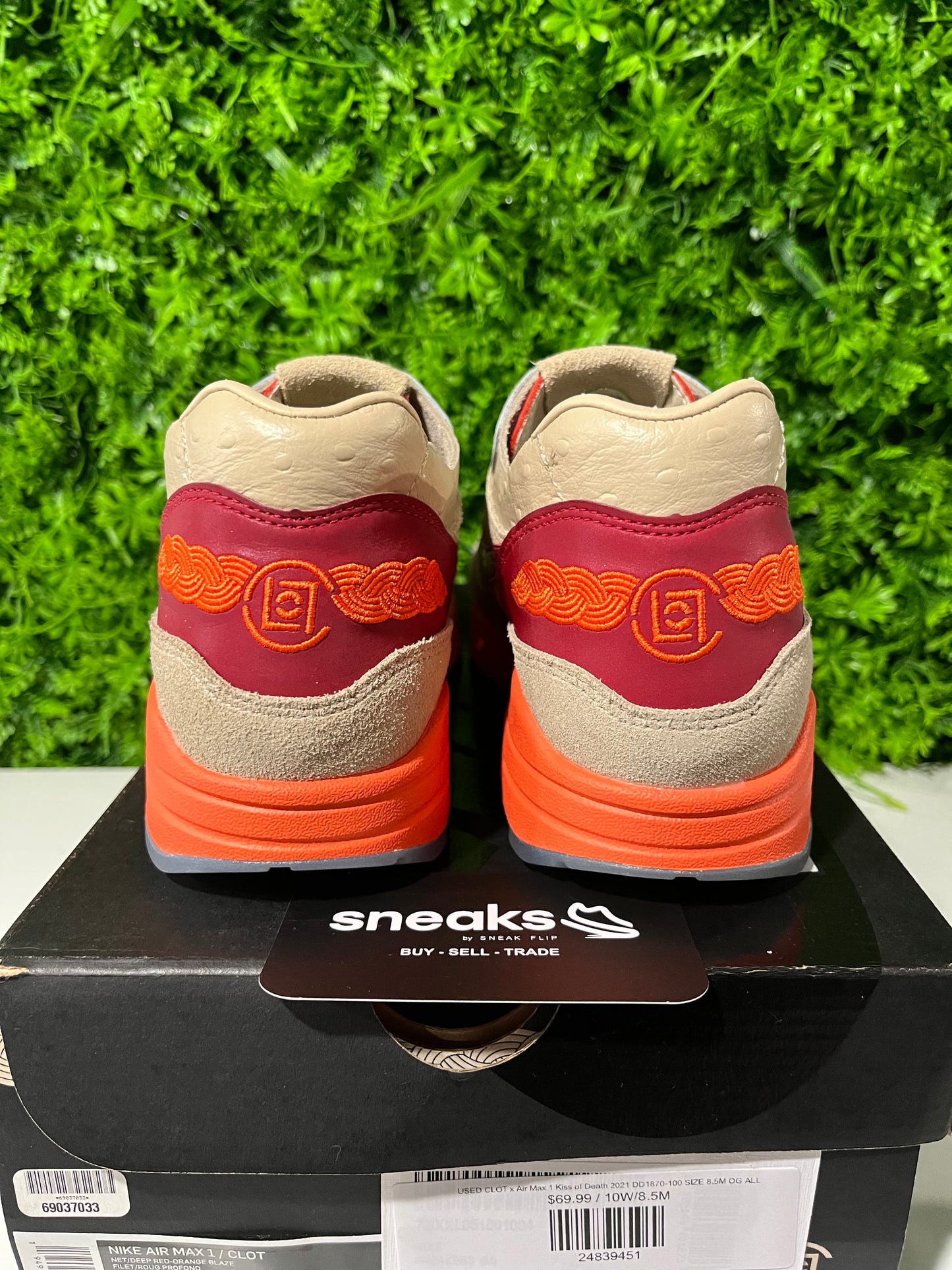 USED CLOT x Air Max 1 Kiss of Death 2021 DD1870-100 SIZE 8.5M OG ALL
