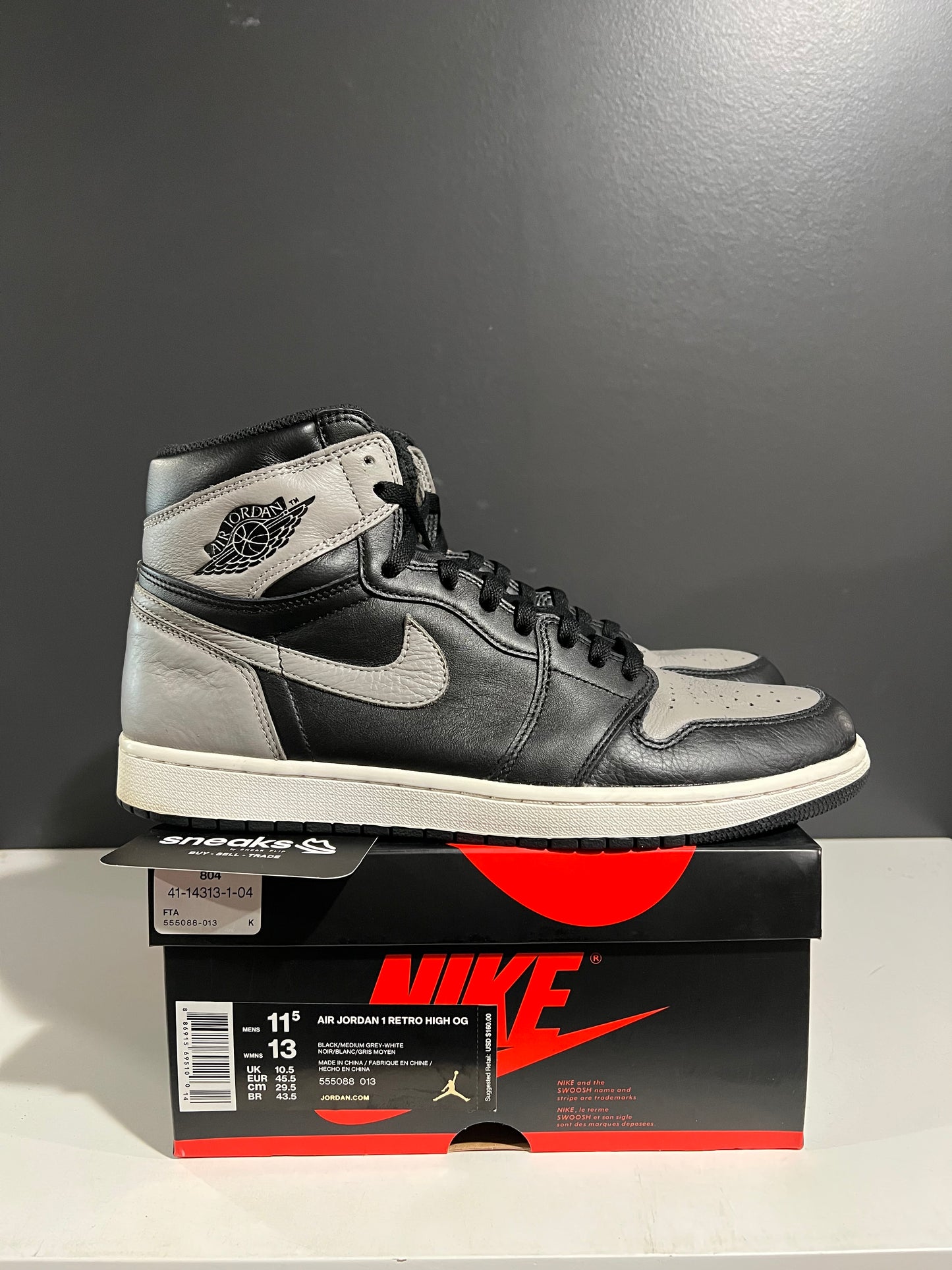 USED Air Jordan 1 Retro High OG Shadow 2018 555088-013 SIZE 11.5M OG ALL SP25-090