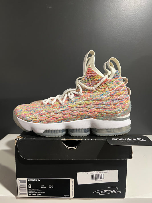 USED LeBron 15 Fruity Pebbles 897648-900 SIZE 8M OG ALL AG25-373