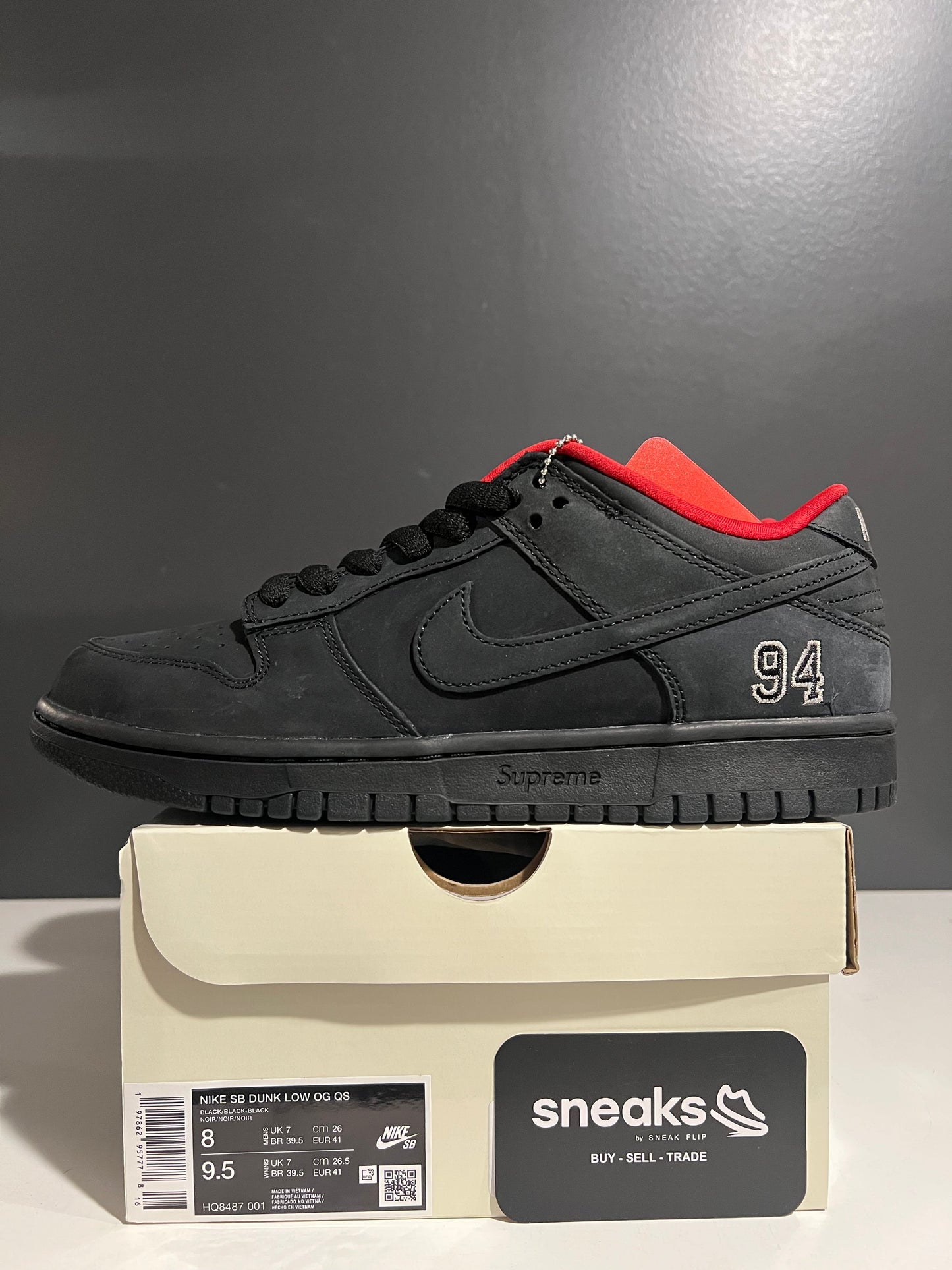 NEW Supreme x Dunk Low SB Black HQ8487-001 SIZE 8M OG ALL SP25-118