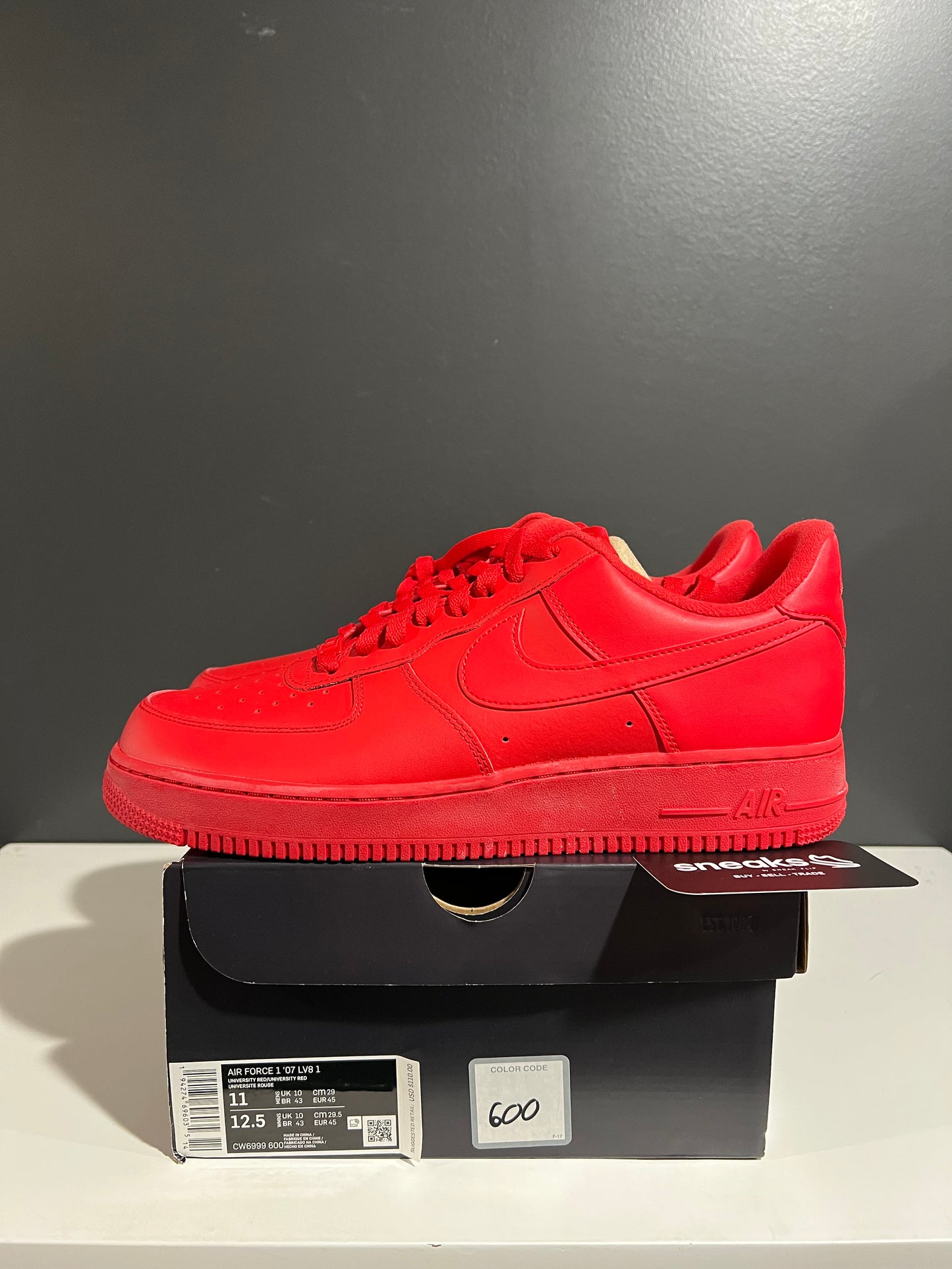 NEW Air Force 1 Low '07 LV8 1 Triple Red CW6999-600 SIZE 11M OG ALL AG25-57