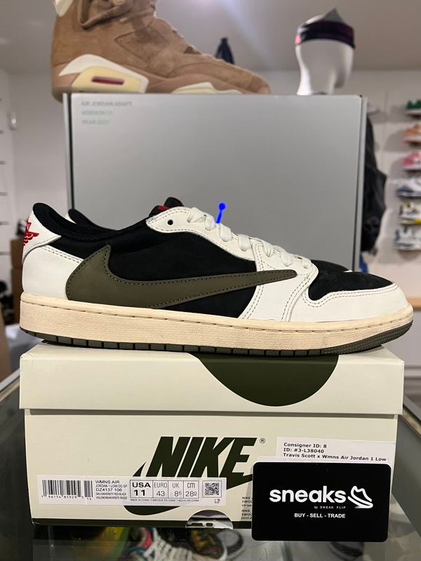 USED SIZE 11W/9.5M Jordan 1 Retro Low OG SP Travis Scott Olive (Women's) - Used