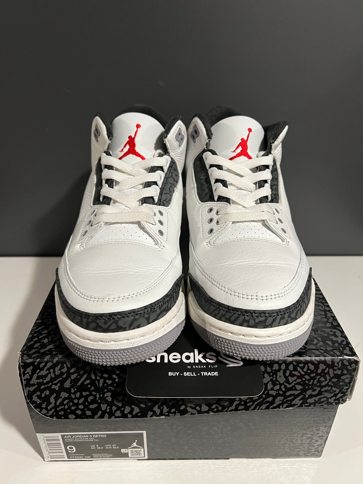 USED Air Jordan 3 Retro Cement Grey CT8532-106 SIZE 9M OG ALL AG25-327