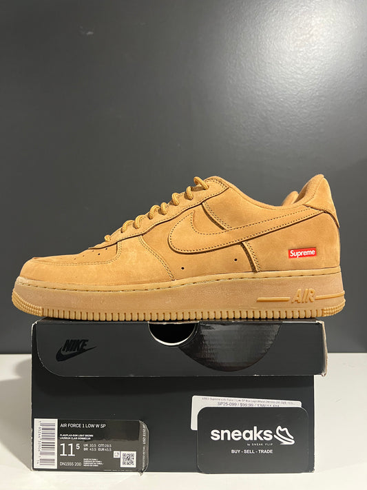 USED Supreme x Air Force 1 Low SP Box Logo Wheat DN1555-200 SIZE 11.5M OG ALL SP25-099