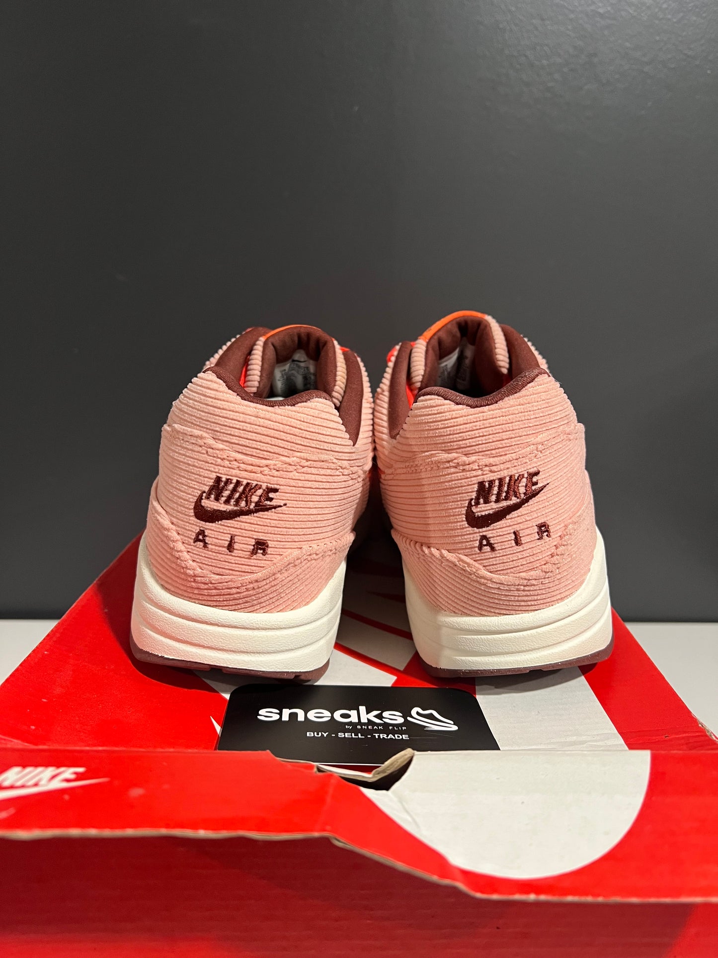 USED Air Max 1 Premium Coral Stardust Corduroy FB8915-600 SIZE 10M OG ALL