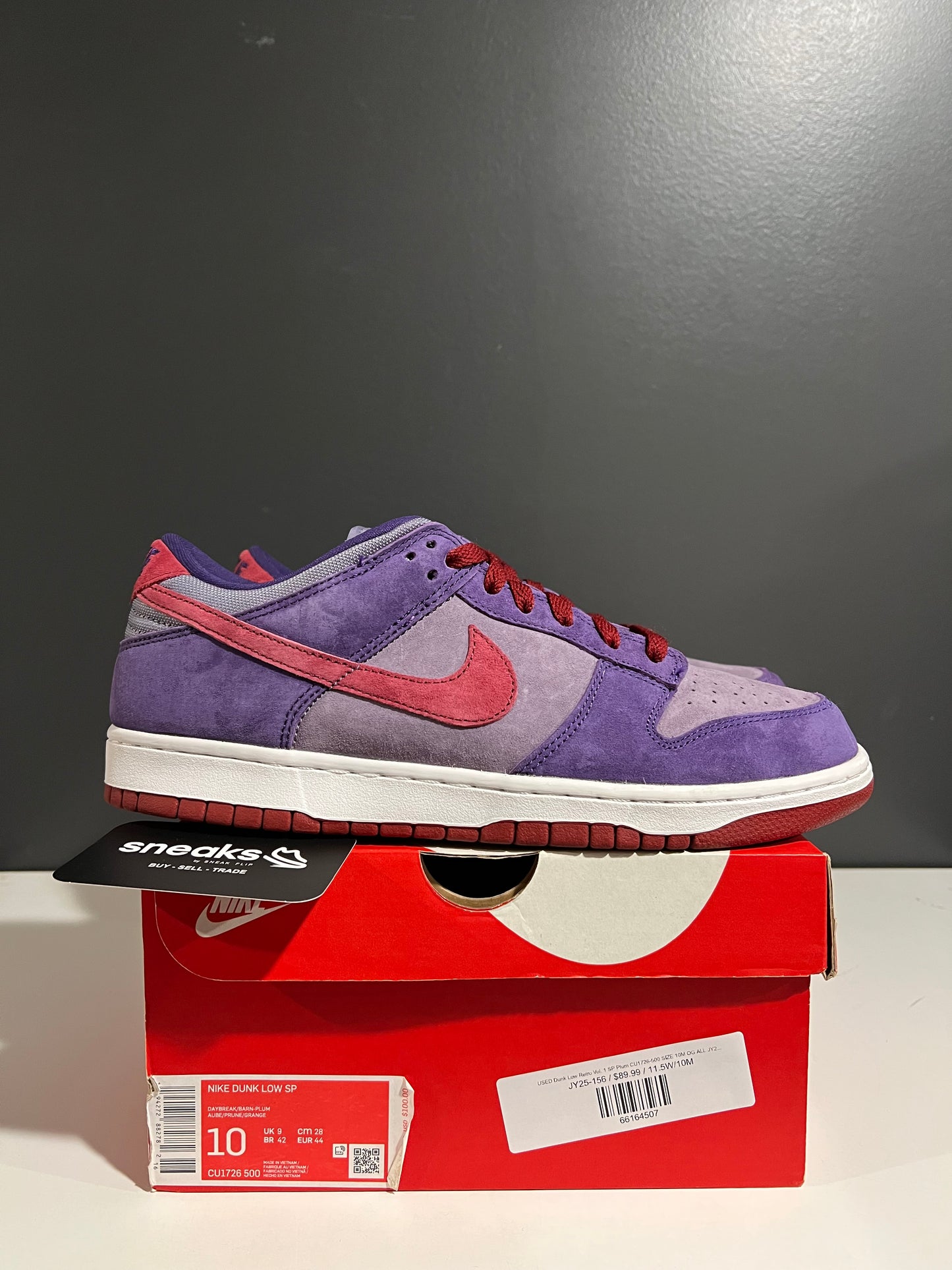 USED Dunk Low Retro Vol. 1 SP Plum CU1726-500 SIZE 10M OG ALL JY25-156