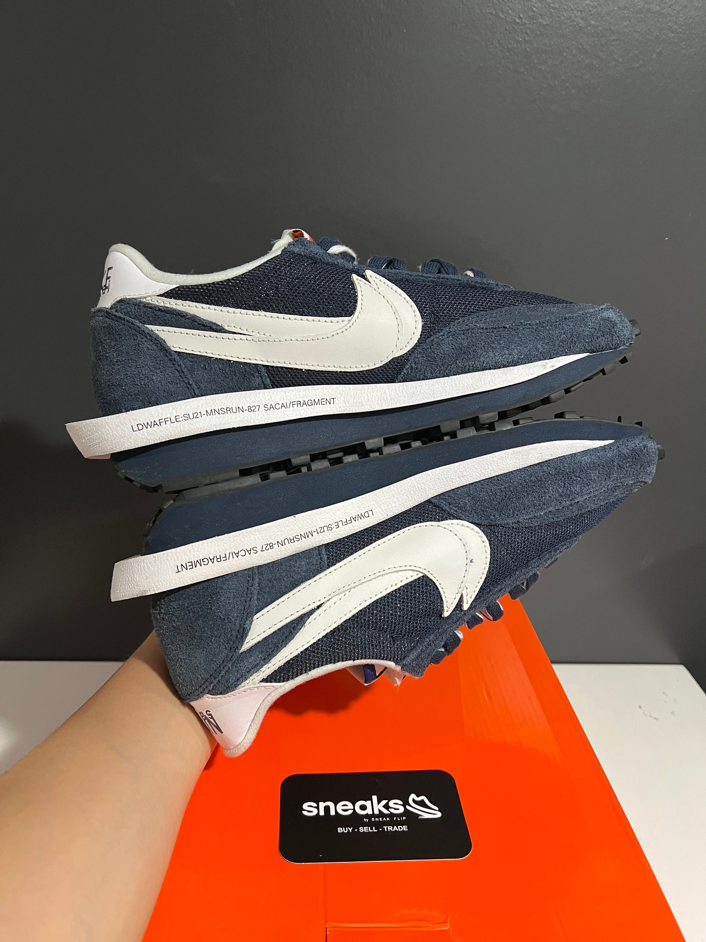 USED Fragment Design x sacai x LDV Waffle Blackened Blue DH2684-400 SIZE 10.5M OG ALL JN25-201