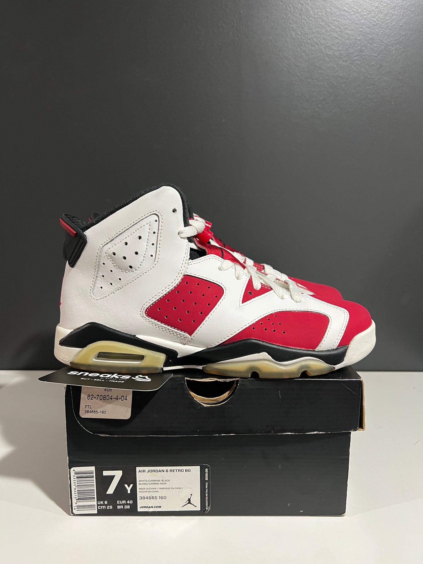 USED Air Jordan 6 Retro BG Carmine 384665-160 SIZE 7Y OG ALL AG25-73
