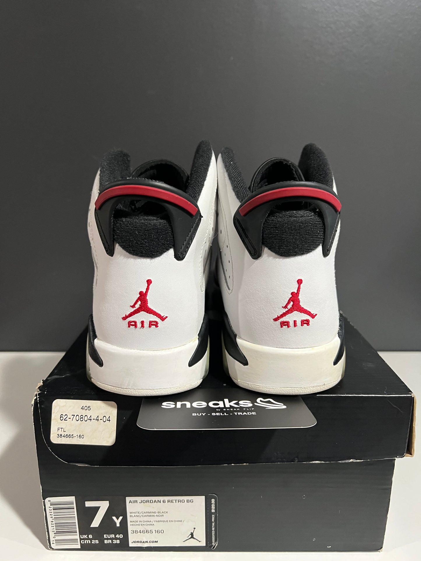 USED Air Jordan 6 Retro BG Carmine 384665-160 SIZE 7Y OG ALL AG25-73