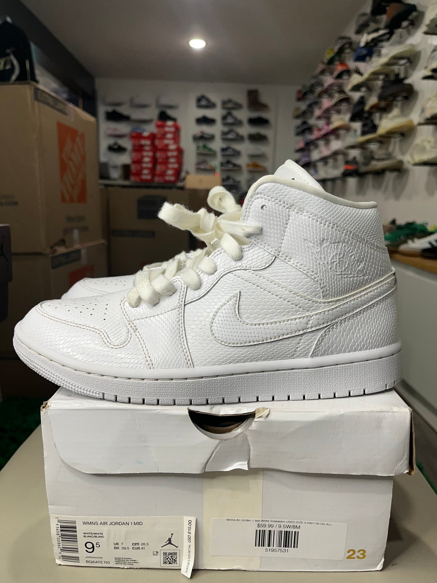 Wmns Air Jordan 1 Mid White Snakeskin USED SIZE 9.5W/11M OG ALL