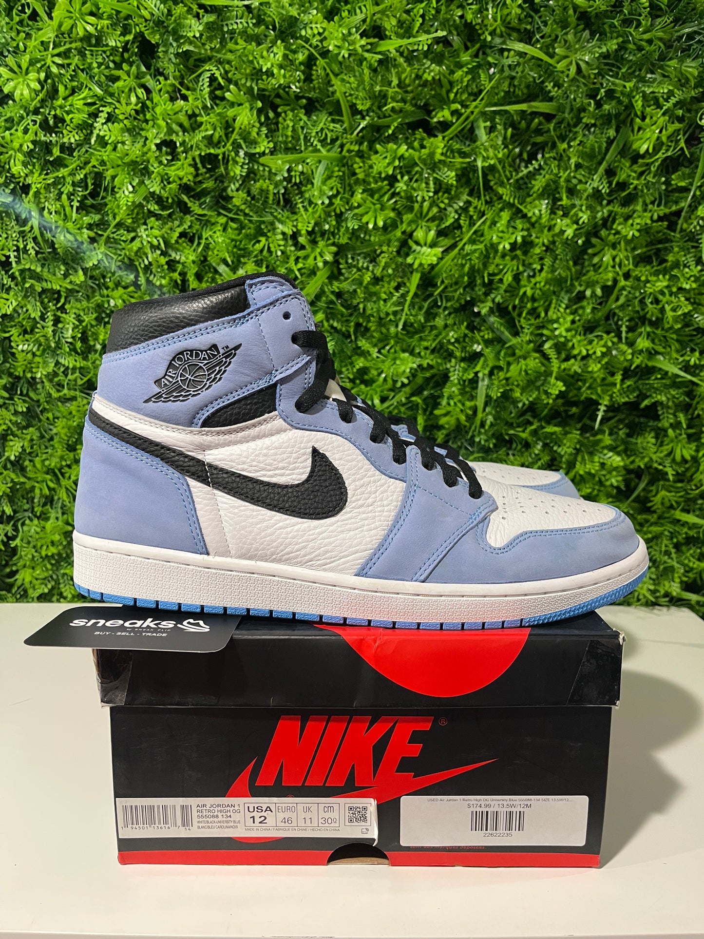 USED Air Jordan 1 Retro High OG University Blue 555088-134 SIZE 13.5W/12M OG ALL