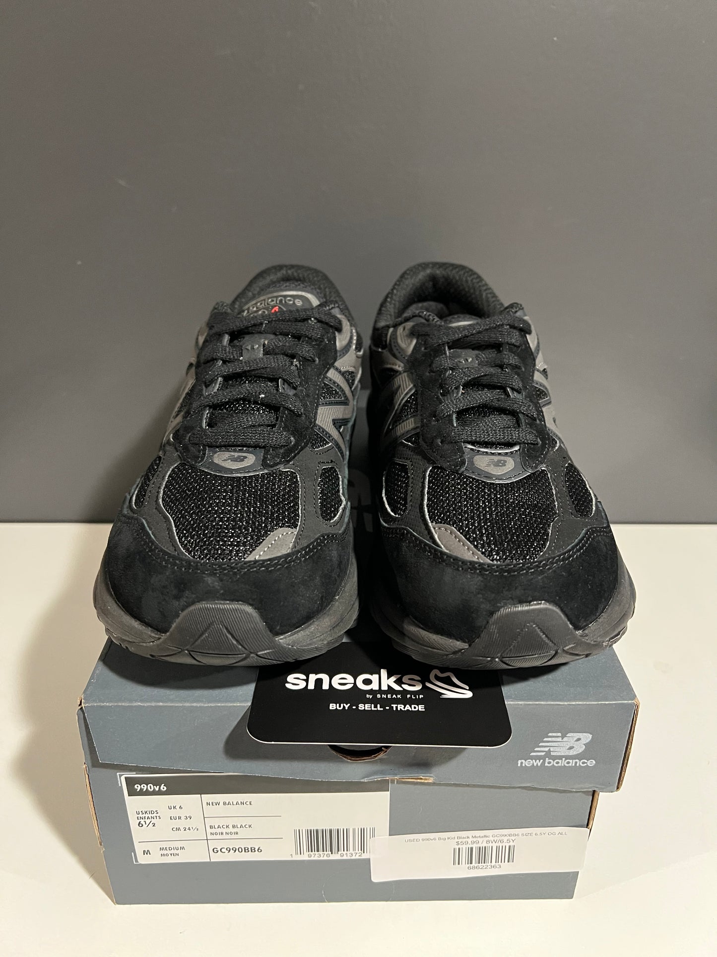 USED New Balance 990v6 Big Kid Black Metallic GC990BB6 SIZE 6.5Y OG ALL