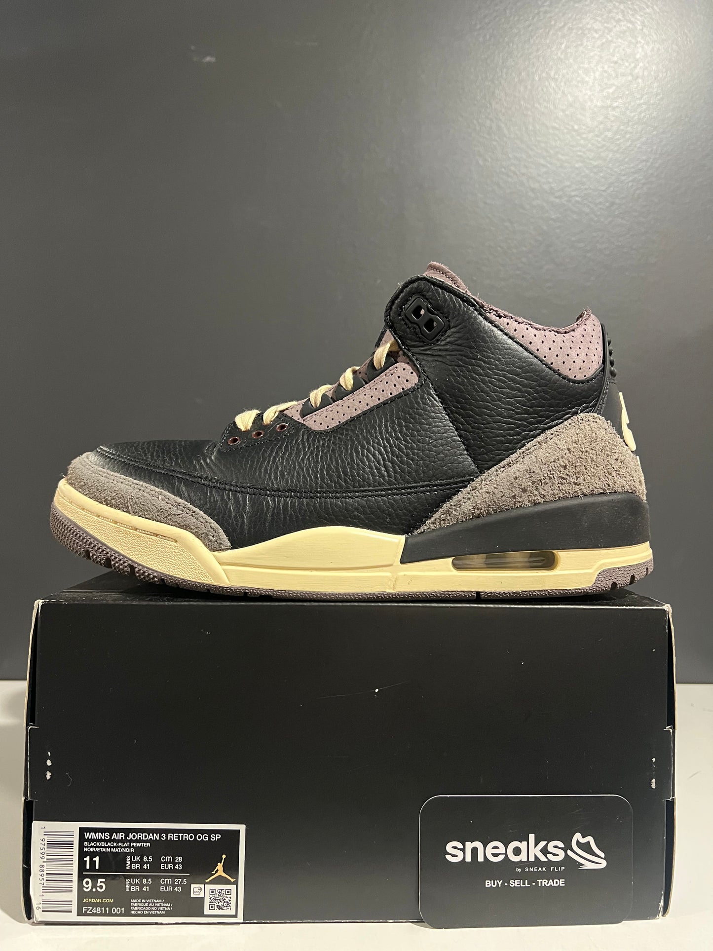 USED A Ma Maniére x Wmns Air Jordan 3 Retro While You Were Sleeping FZ4811-001 SIZE 9.5M OG ALL SP25-083