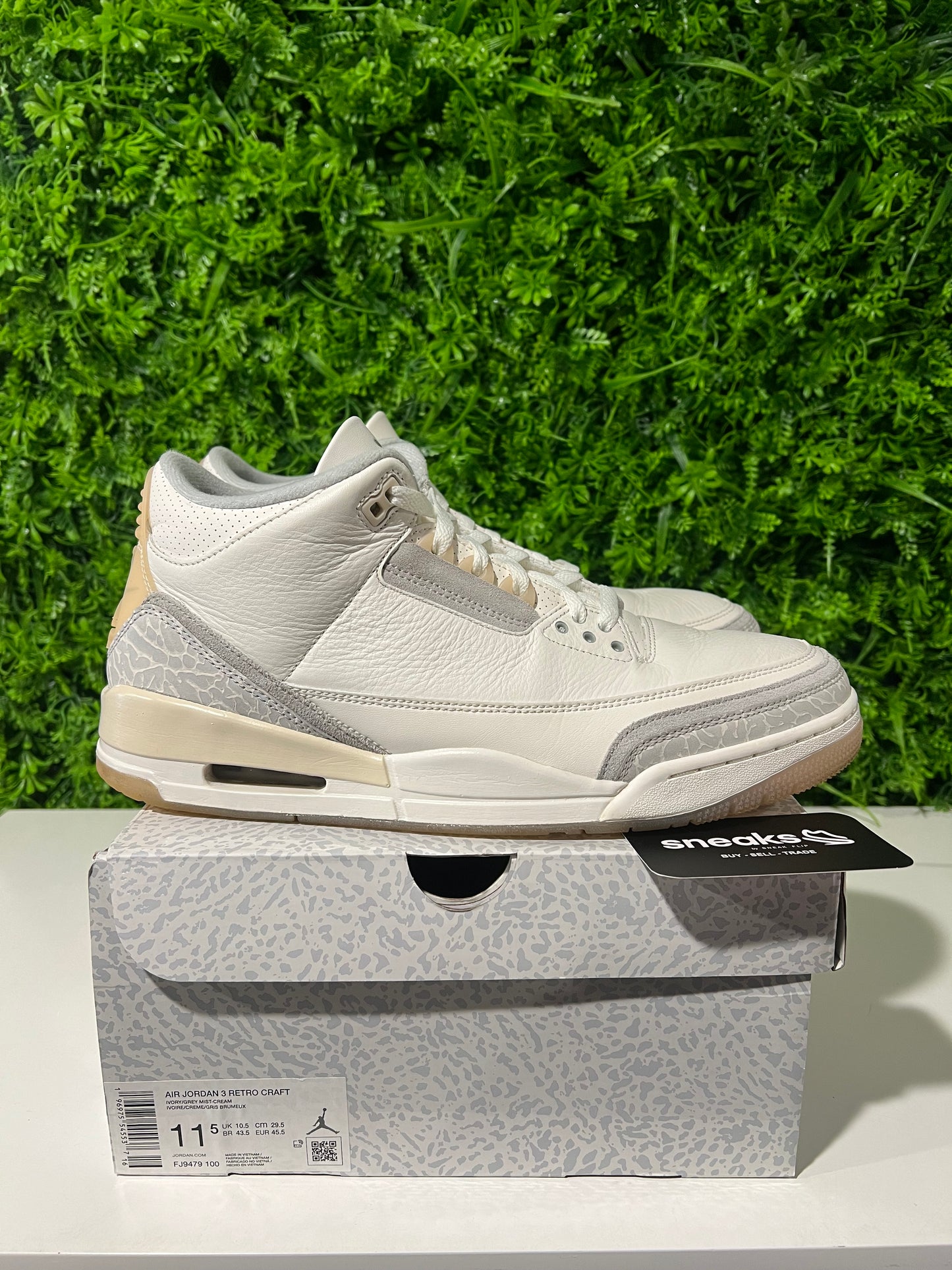 USED Air Jordan 3 Retro SE Craft Ivory FJ9479-100 SIZE 11.5M OG ALL