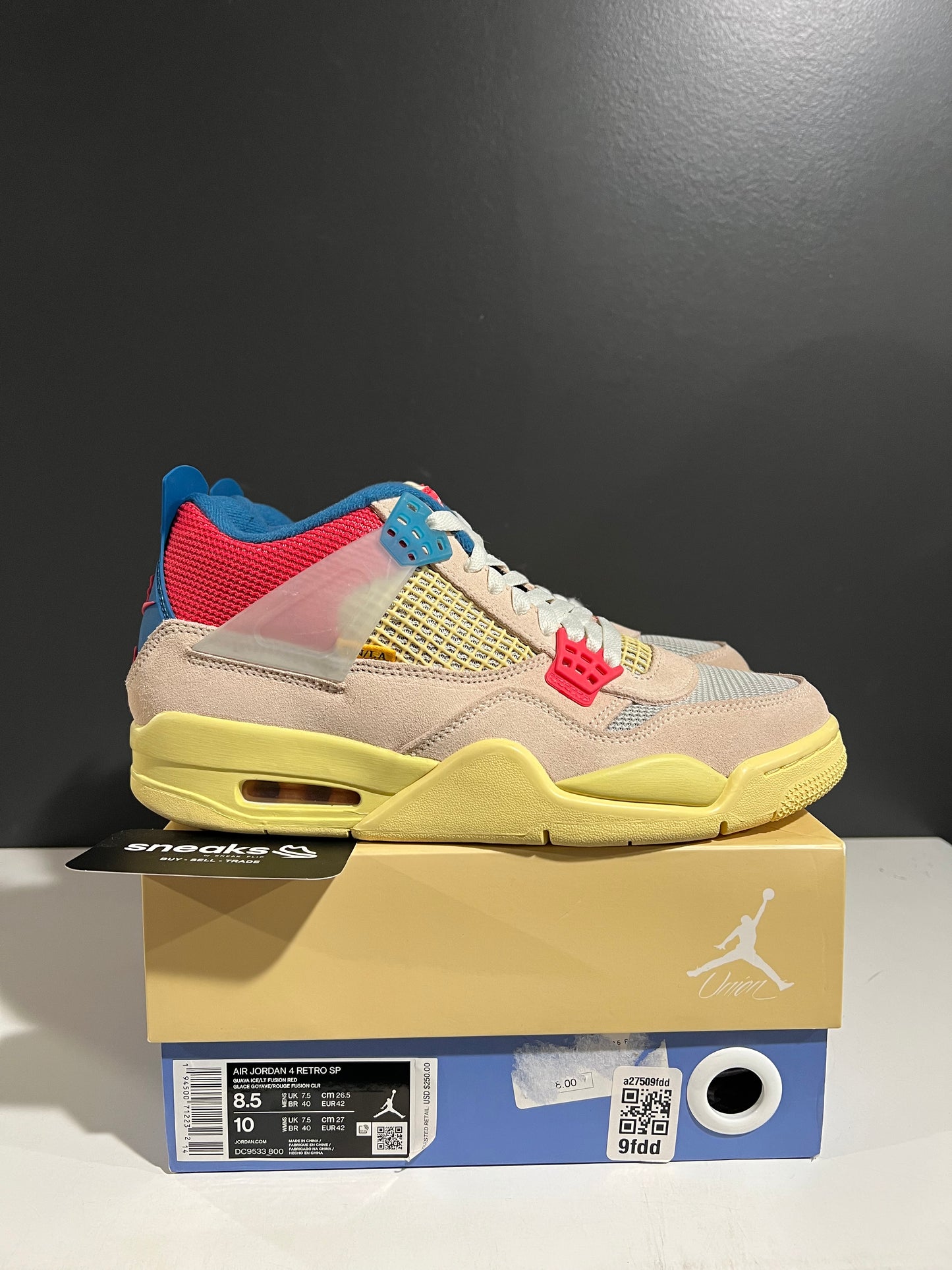 USED Union LA x Air Jordan 4 Retro Guava Ice DC9533-800 SIZE 8.5M OG ALL SP25-084