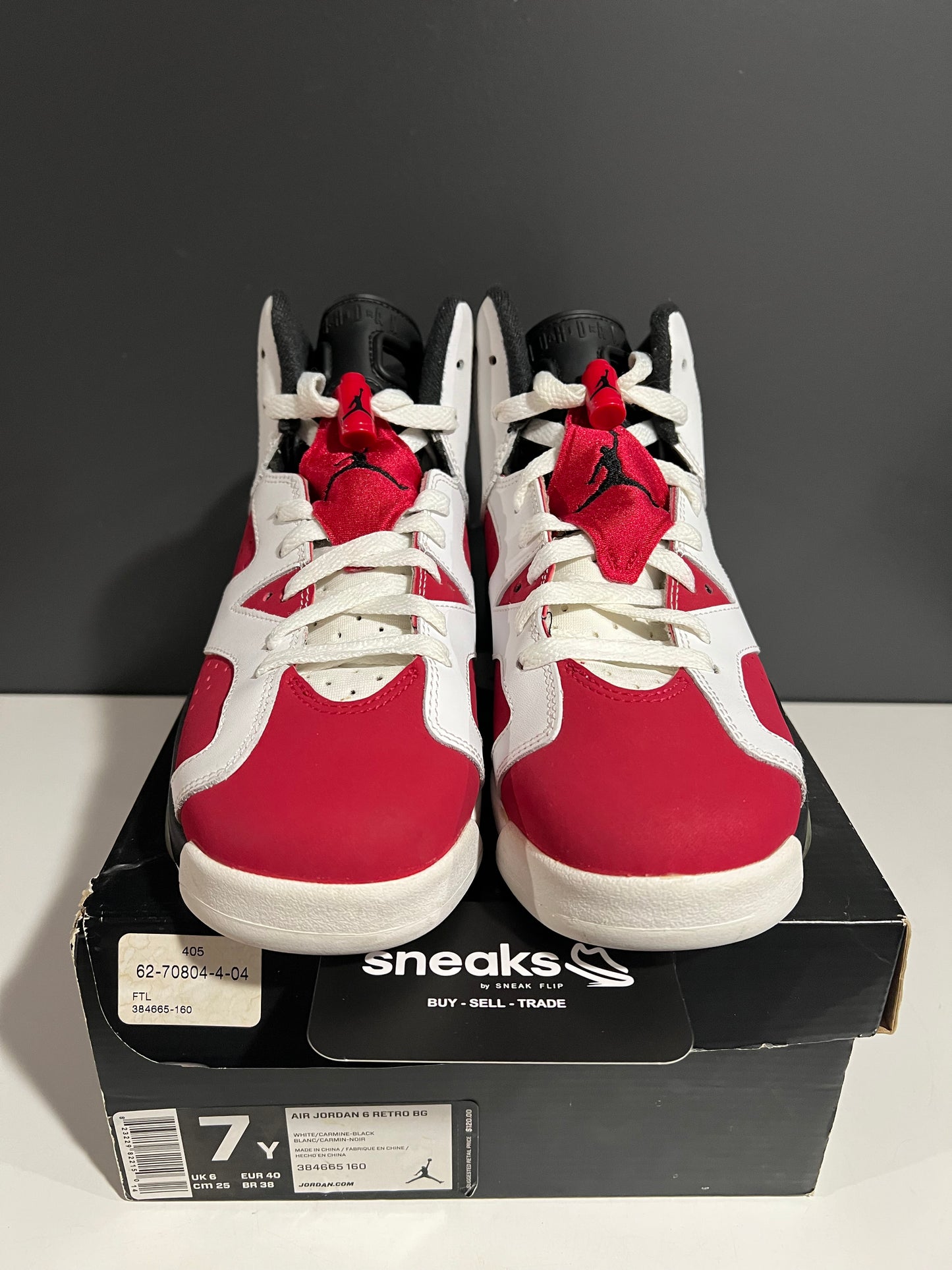 USED Air Jordan 6 Retro BG Carmine 384665-160 SIZE 7Y OG ALL AG25-73