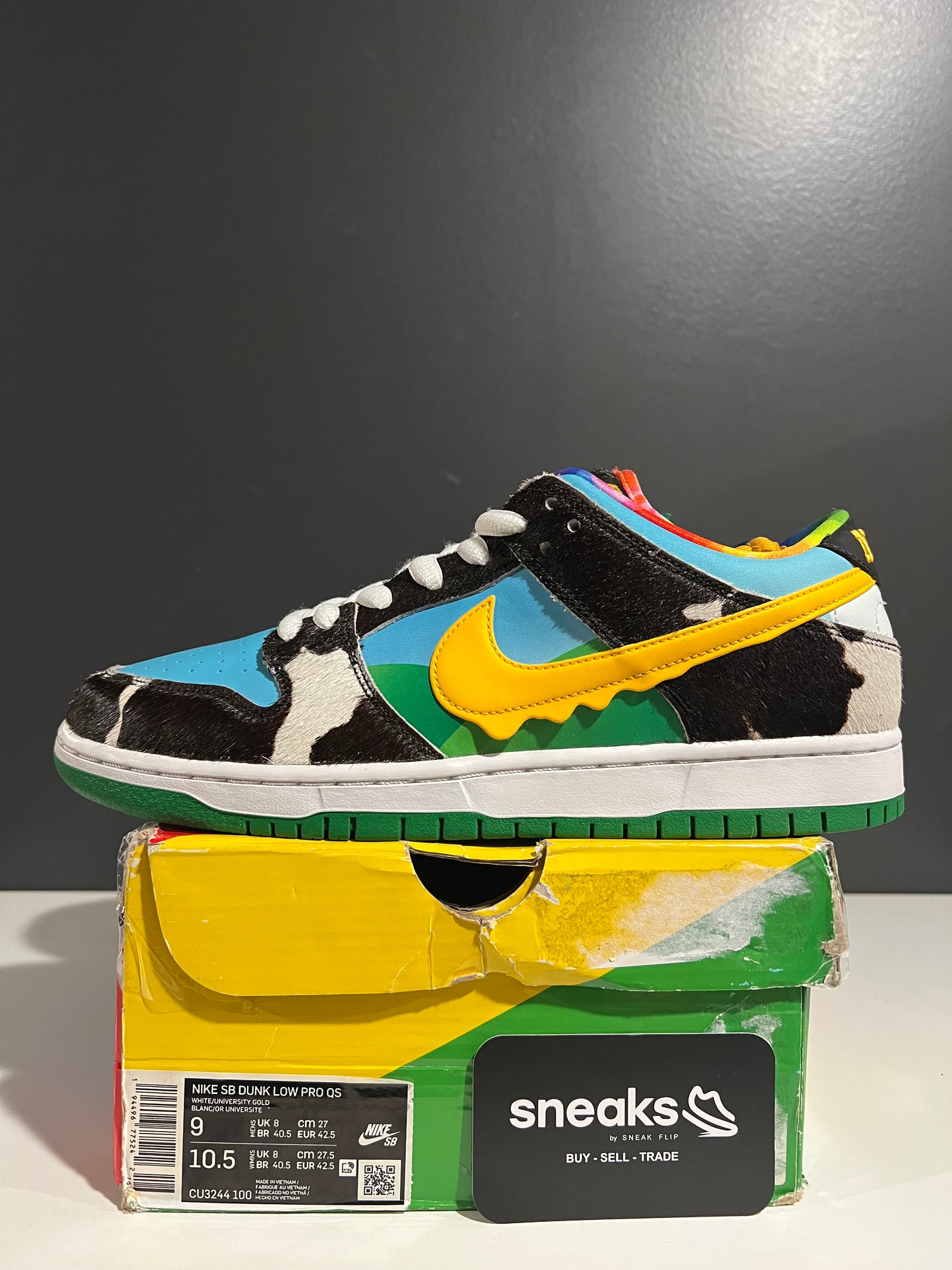 USED Ben & Jerry's x Dunk Low SB Chunky Dunky CU3244-100 SIZE 9M OG ALL AG25-217
