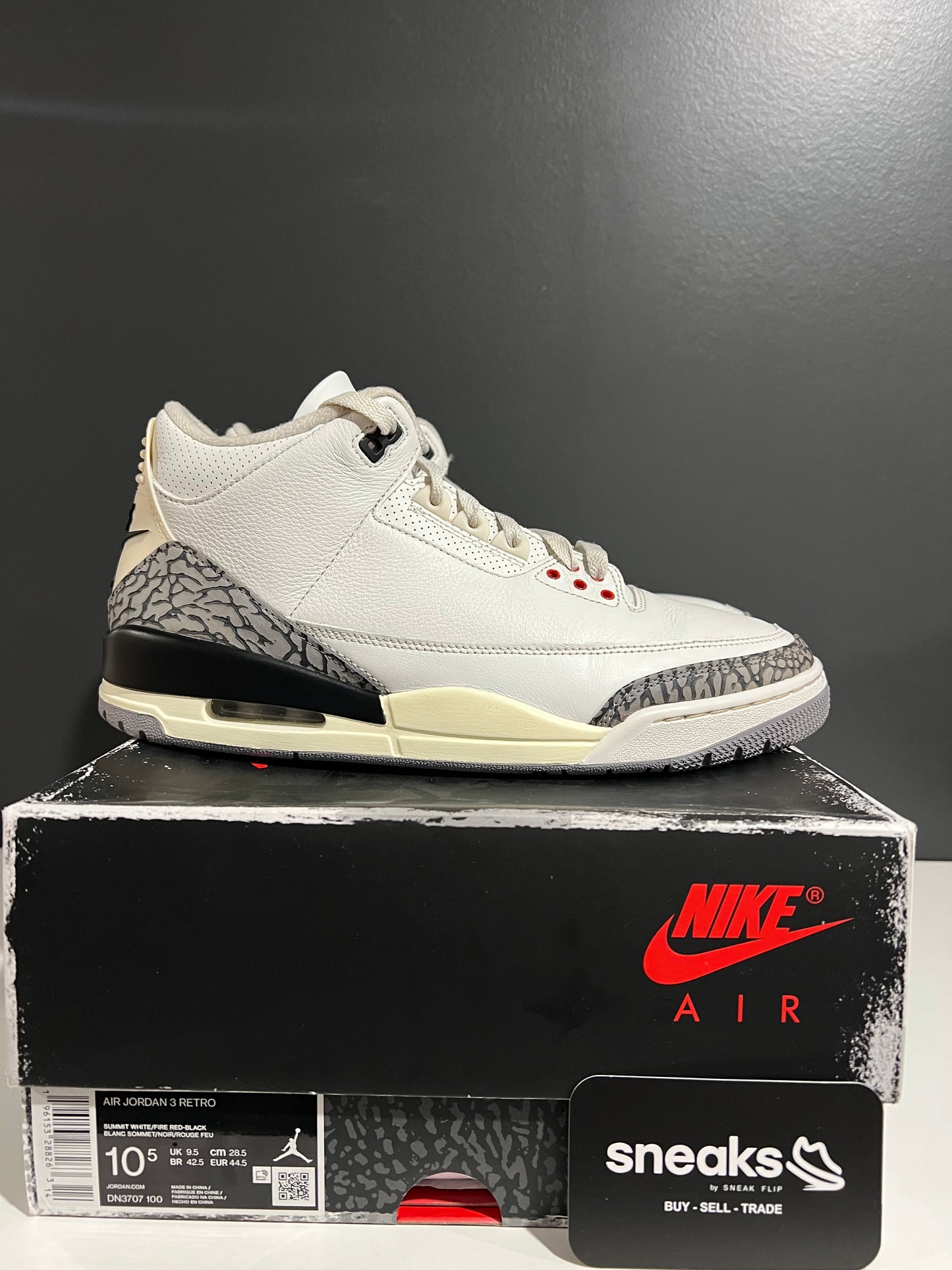 USED Air Jordan 3 Retro White Cement Reimagined DN3707-100 SIZE 10.5M OG ALL