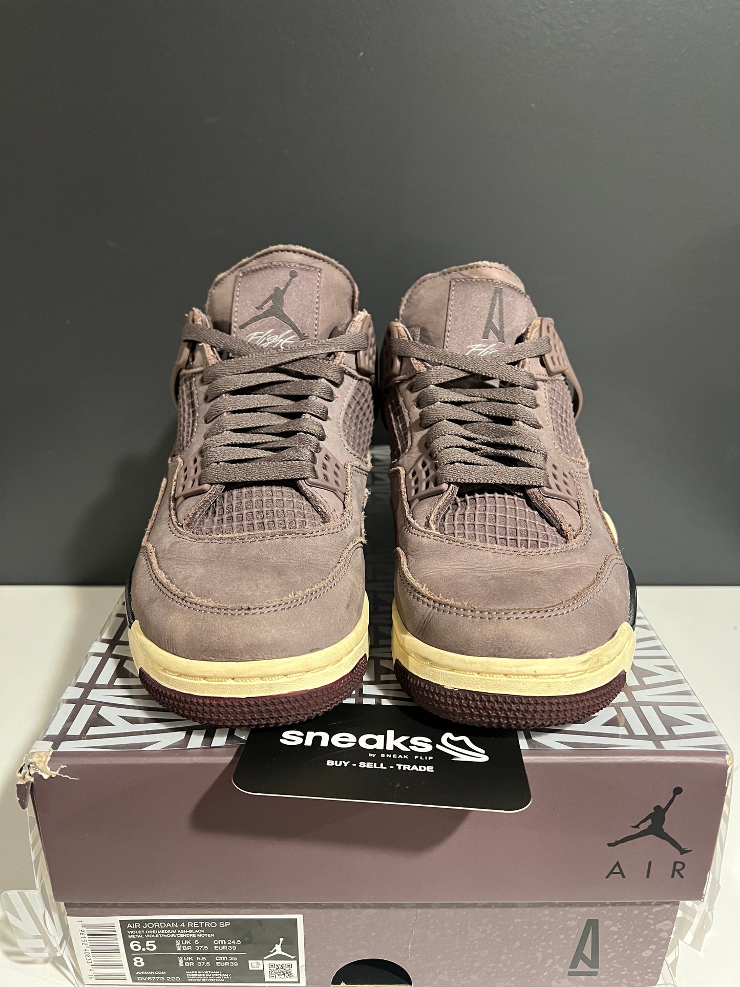 USED A Ma Maniére x Air Jordan 4 Retro Violet Ore DV6773-220 SIZE 6.5M OG ALL JN25-194