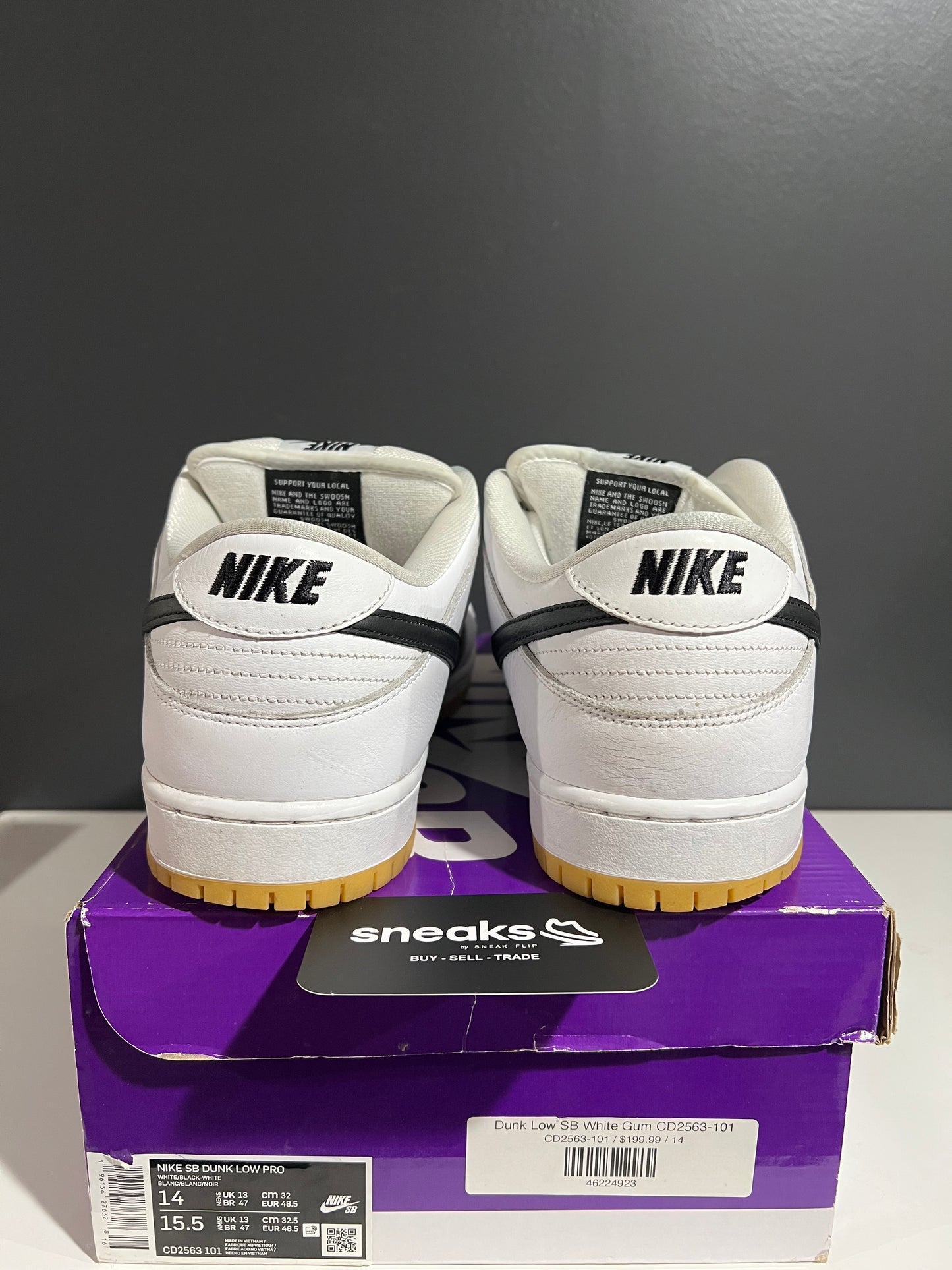 USED Dunk Low SB White Gum CD2563-101 SIZE 14M OG ALL
