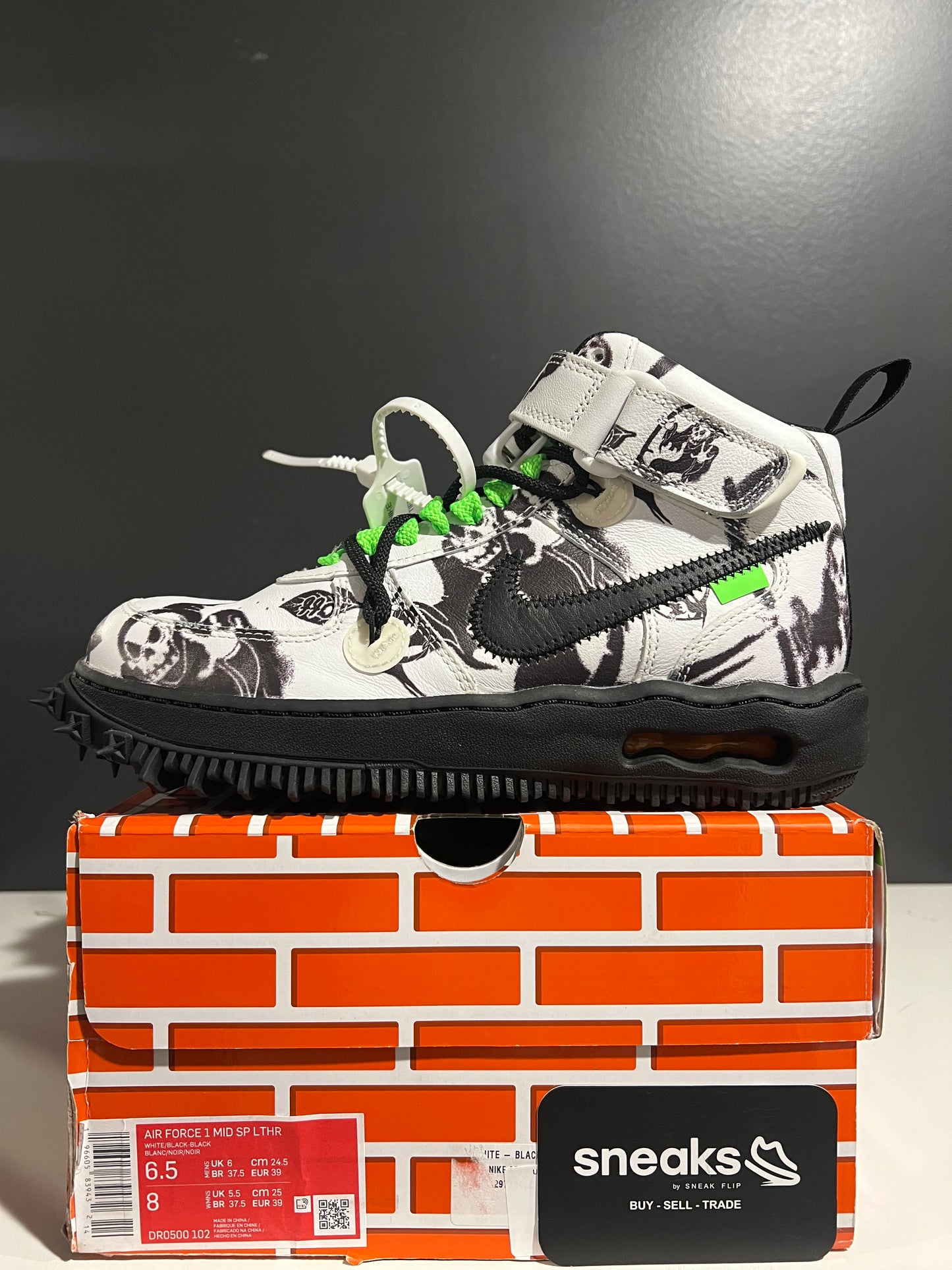 USED Off-White x Air Force 1 Mid SP Leather Grim Reaper DR0500-102 SIZE 6.5M OG ALL SP25-087