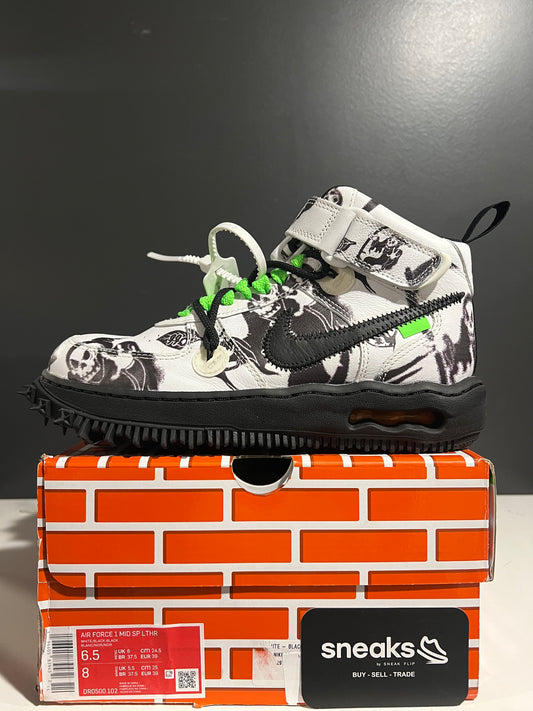 USED Off-White x Air Force 1 Mid SP Leather Grim Reaper DR0500-102 SIZE 6.5M OG ALL SP25-087