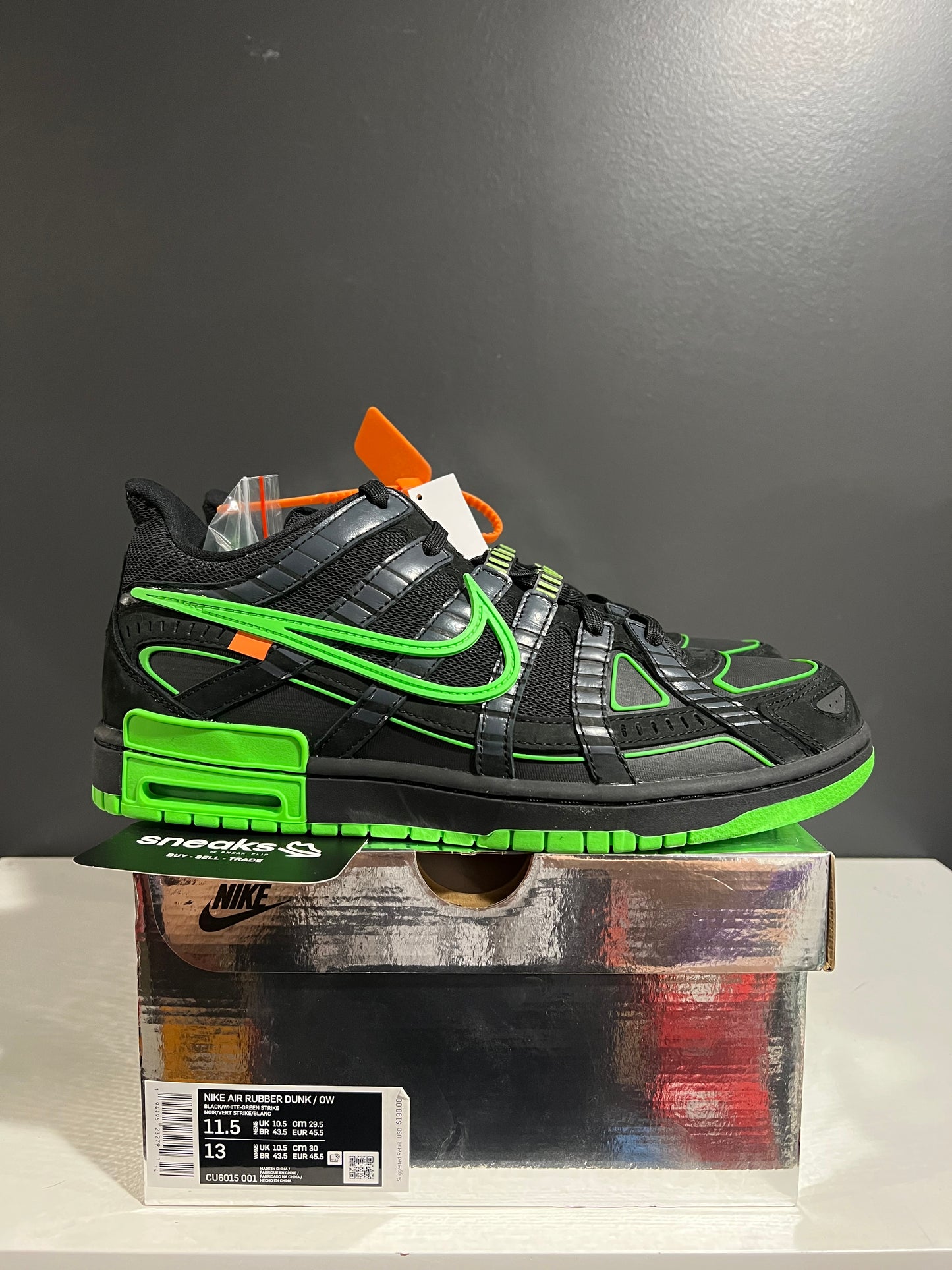 NEW Off-White x Air Rubber Dunk Green Strike CU6015-001 SIZE 11.5M OG ALL AG25-131