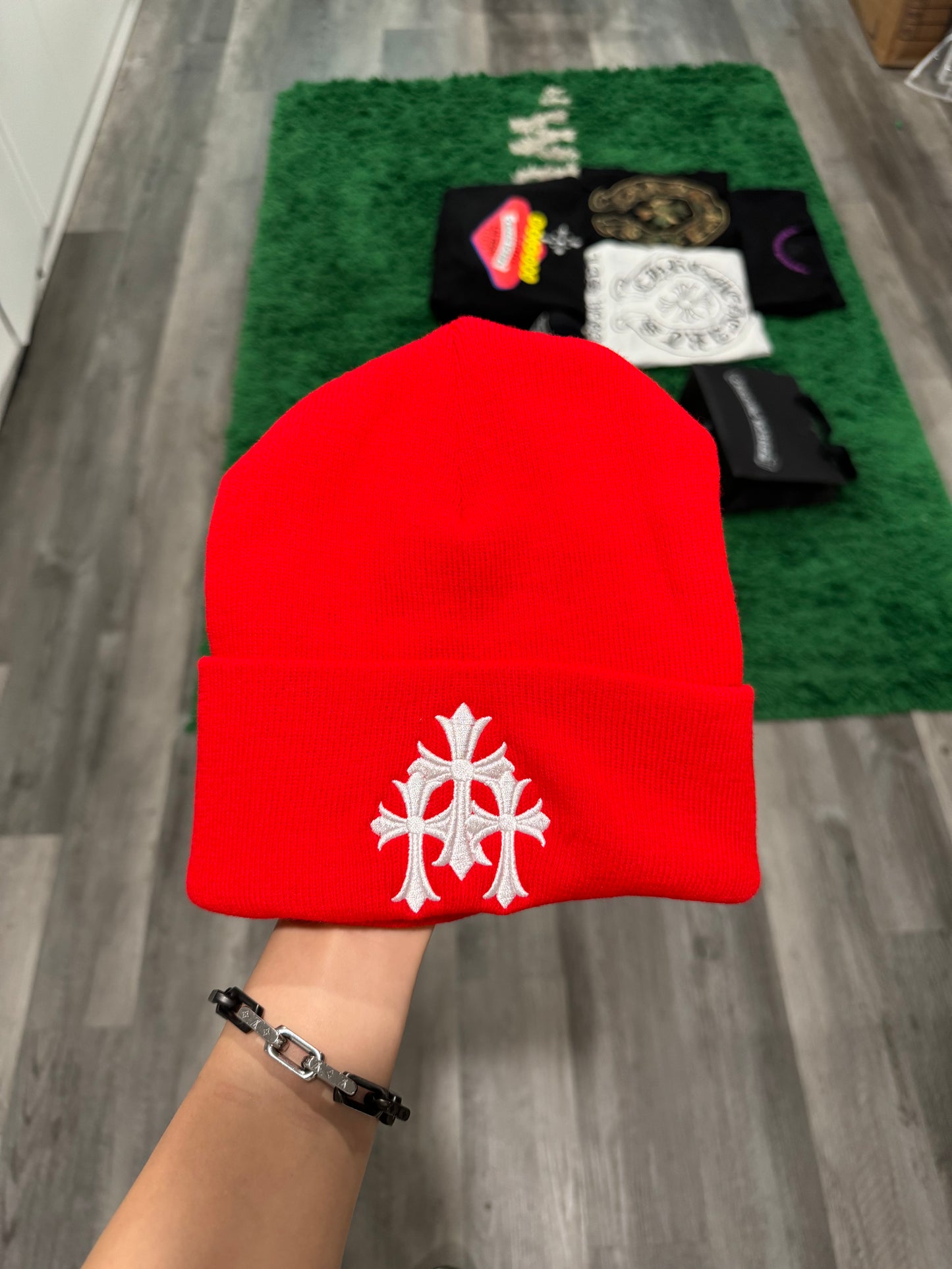 Chrome Hearts Beanie/Skully Triple Cross Embroidered Red