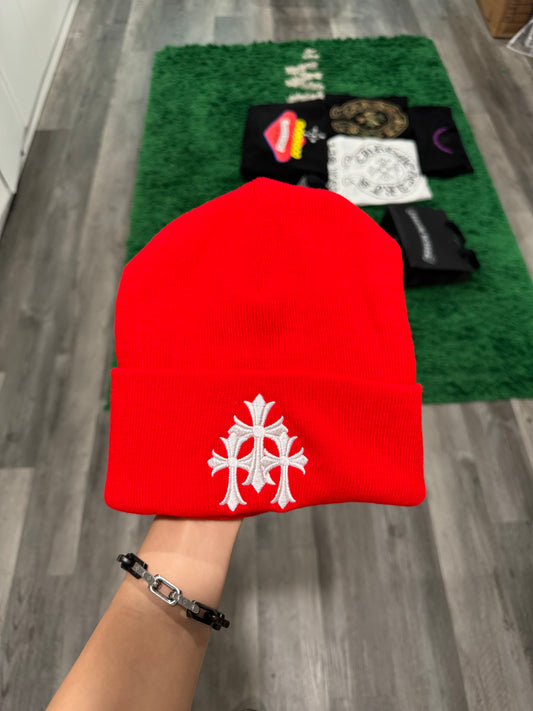 Chrome Hearts Beanie/Skully Triple Cross Embroidered Red