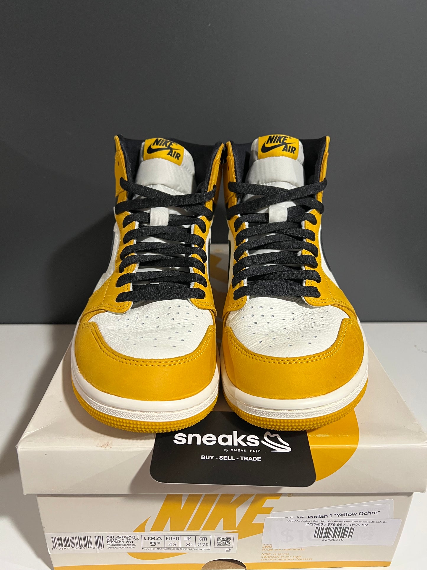USED Air Jordan 1 Retro High OG Yellow Ochre DZ5485-701 SIZE 9.5M OG ALL JY25-83